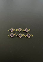 Amethyst 18K Gold Filled Bezel 5x5mm, Double Connector, Amethyst Charm (GTG-GBA-2)