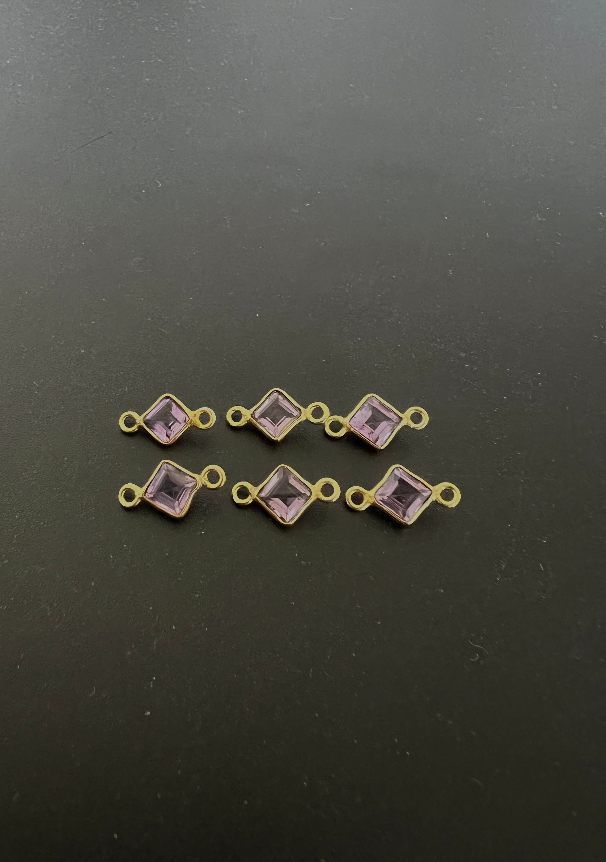 Amethyst 18K Gold Filled Bezel 5x5mm, Double Connector, Amethyst Charm (GTG-GBA-2)