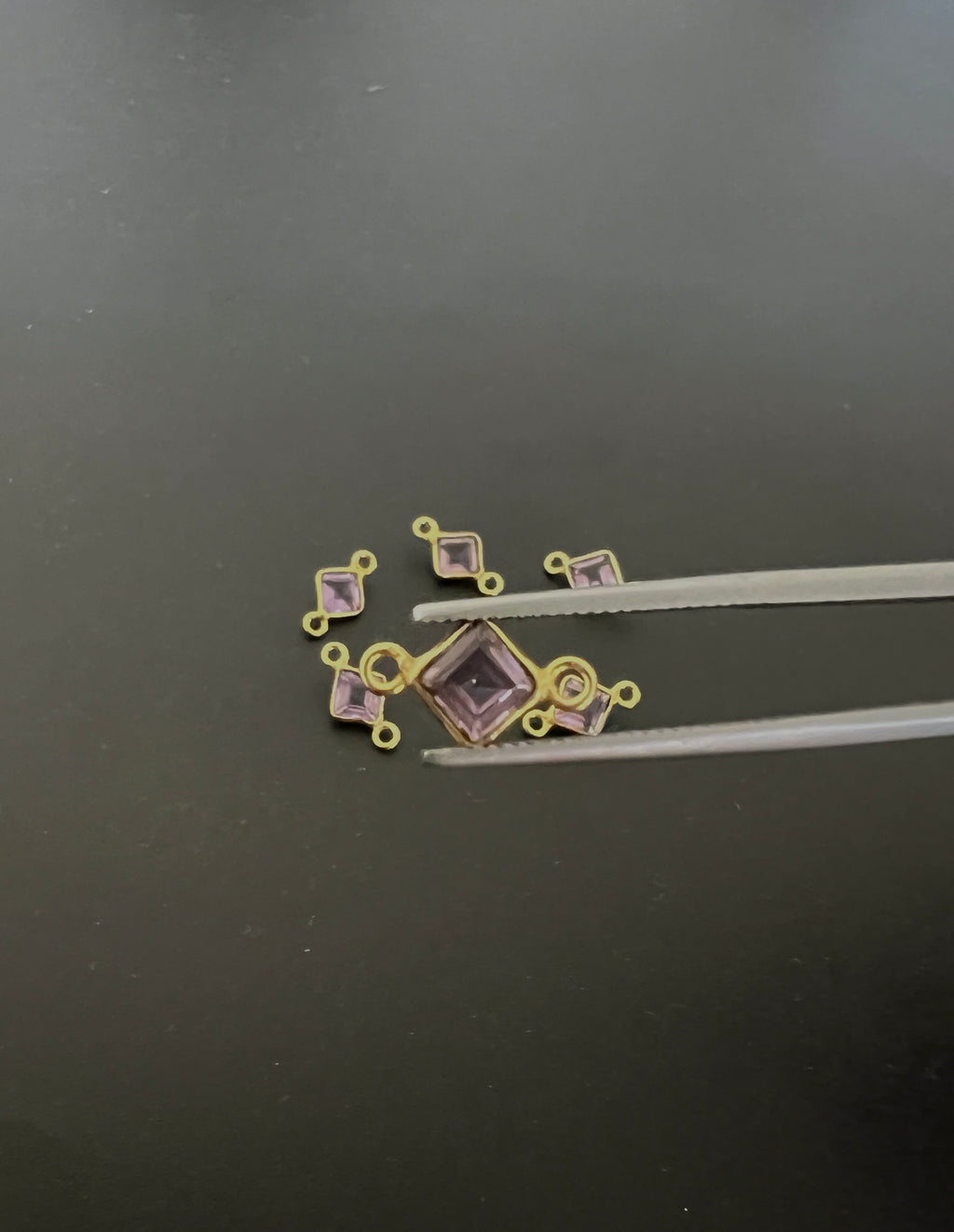 Amethyst 18K Gold Filled Bezel 5x5mm, Double Connector, Amethyst Charm (GTG-GBA-2)