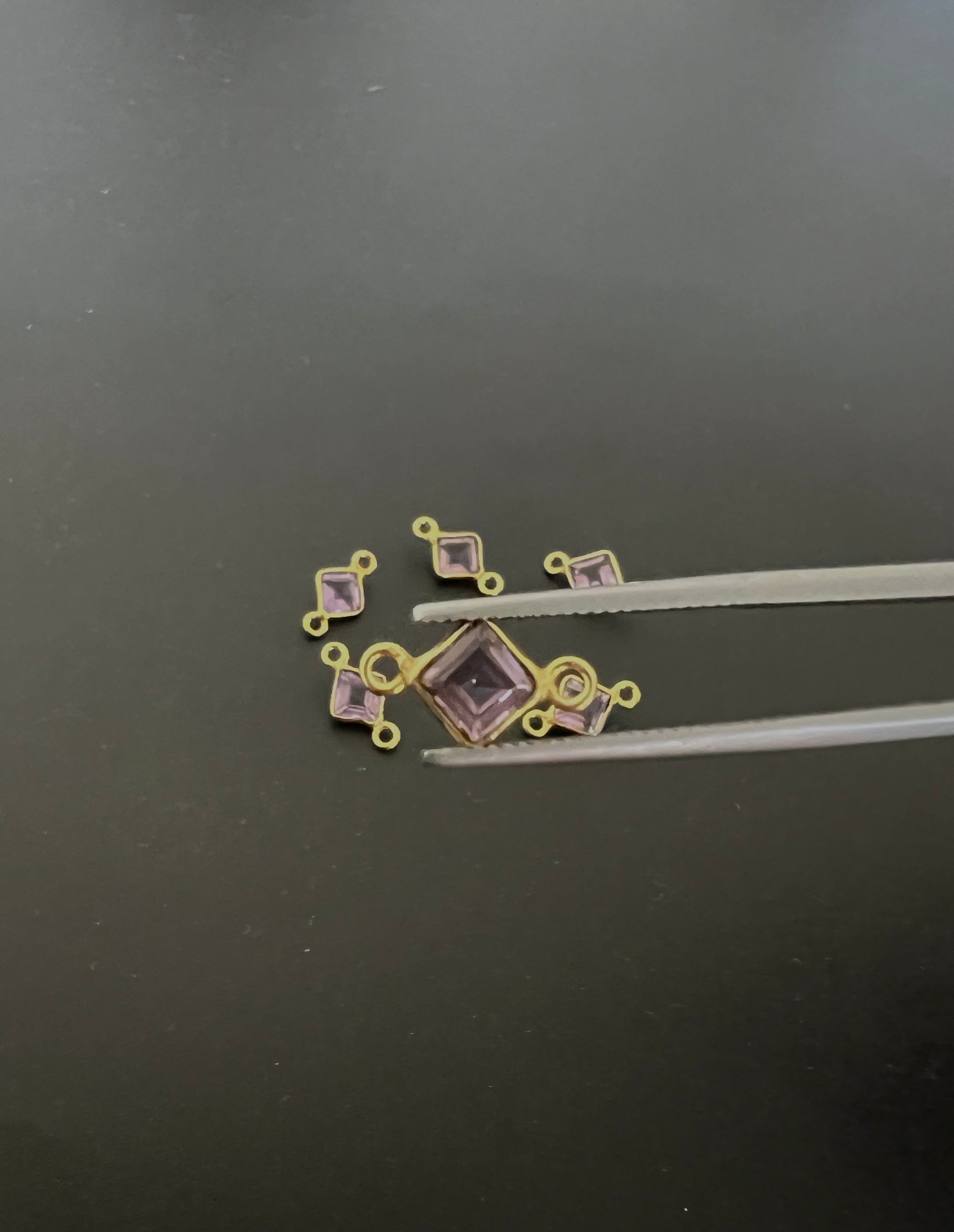 Amethyst 18K Gold Filled Bezel 5x5mm, Double Connector, Amethyst Charm (GTG-GBA-2)