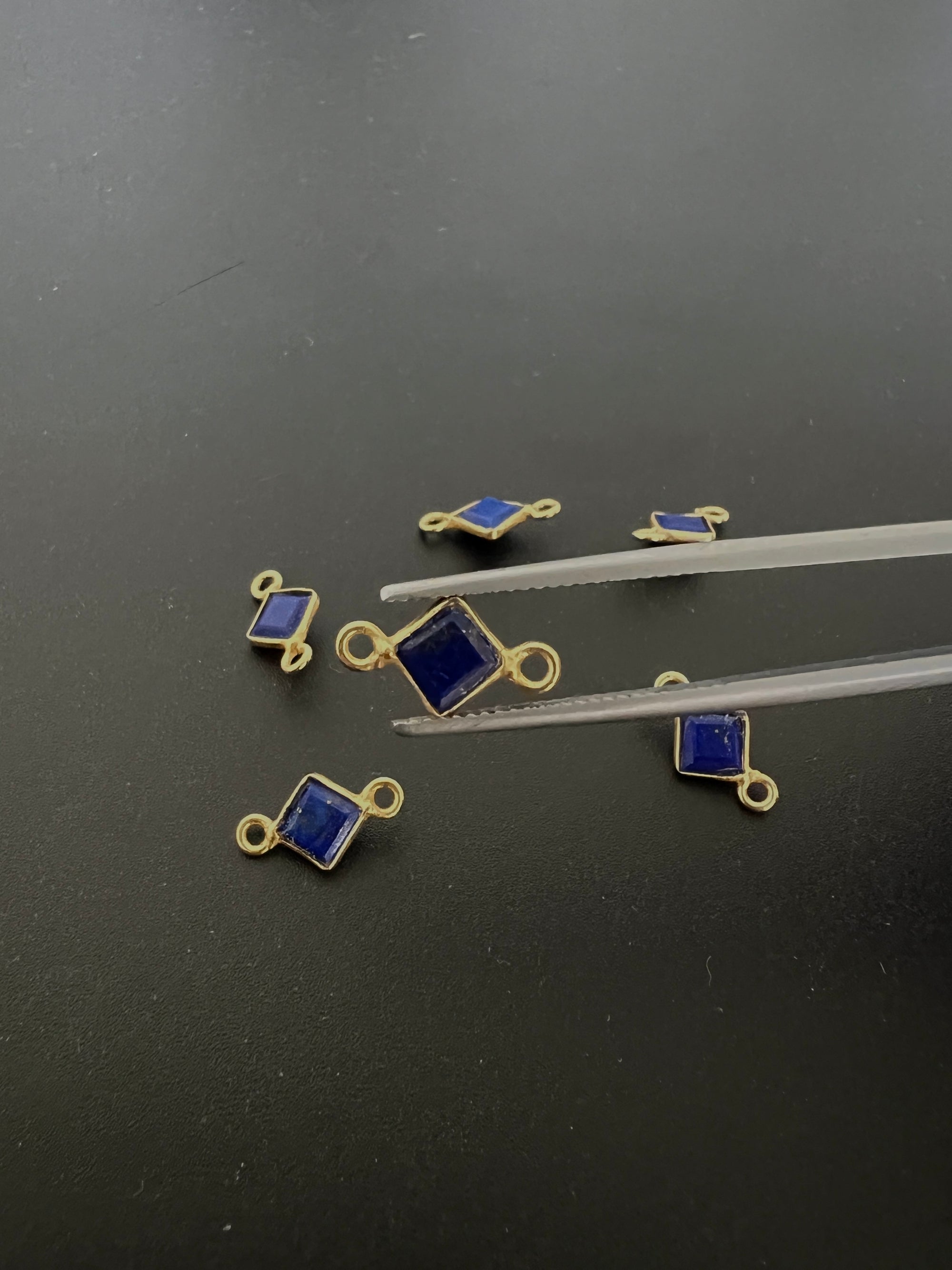 Lapis 18K Gold Filled Bezel 5x5 mm, Double Connector, Lapis Charm (GTG-GLL-4)