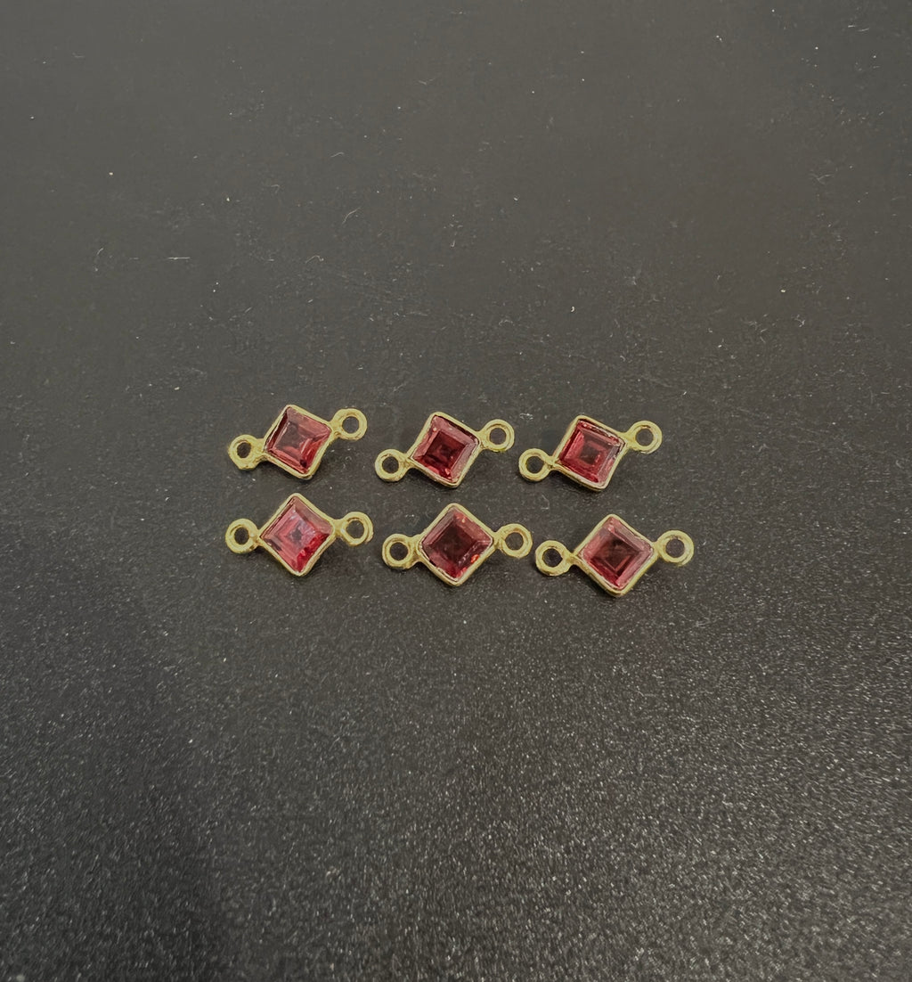 Garnet  18K Gold Filled Bezel 5x5 mm, Double Connector, Garnet  Charm (GTG-GBG -1)