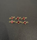 Garnet  18K Gold Filled Bezel 5x5 mm, Double Connector, Garnet  Charm (GTG-GBG -1)