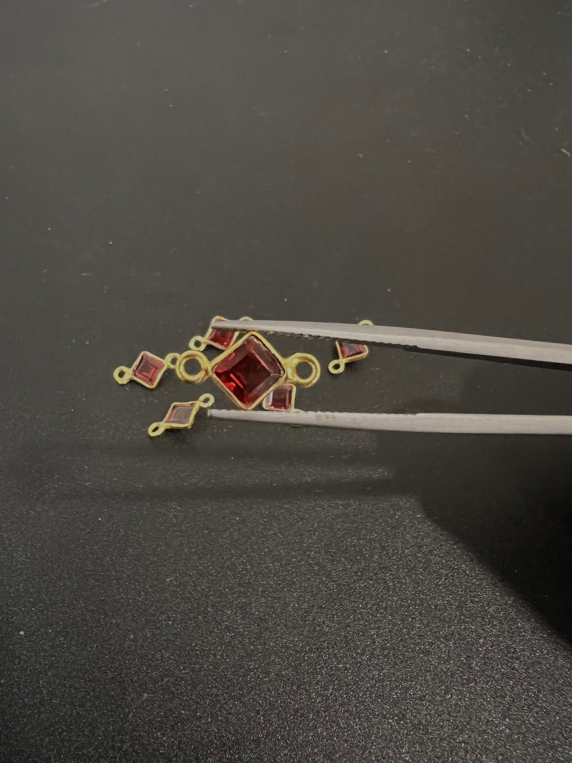 Garnet  18K Gold Filled Bezel 5x5 mm, Double Connector, Garnet  Charm (GTG-GBG -1)