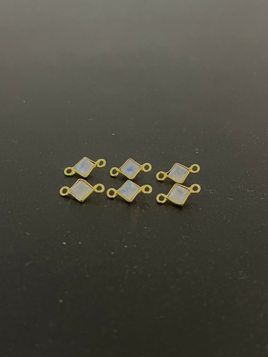 Rainbow Moonstone 18K Gold Filled Bezel 5x5 mm, Double Connector, Moonstone Charm