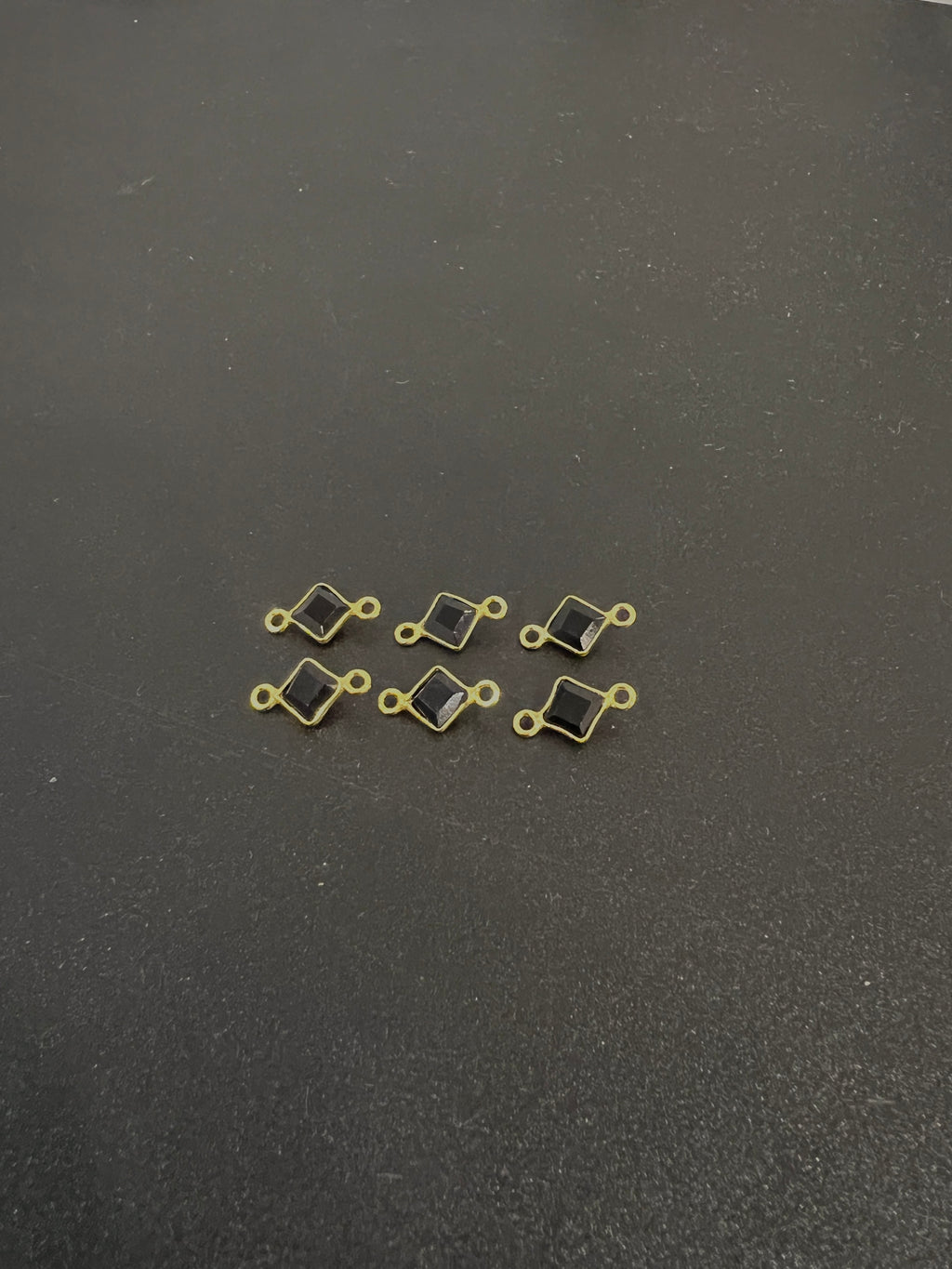 Black Onyx 18K Gold Filled Bezel 5x5 mm ,Double  Connector, Onyx Charm