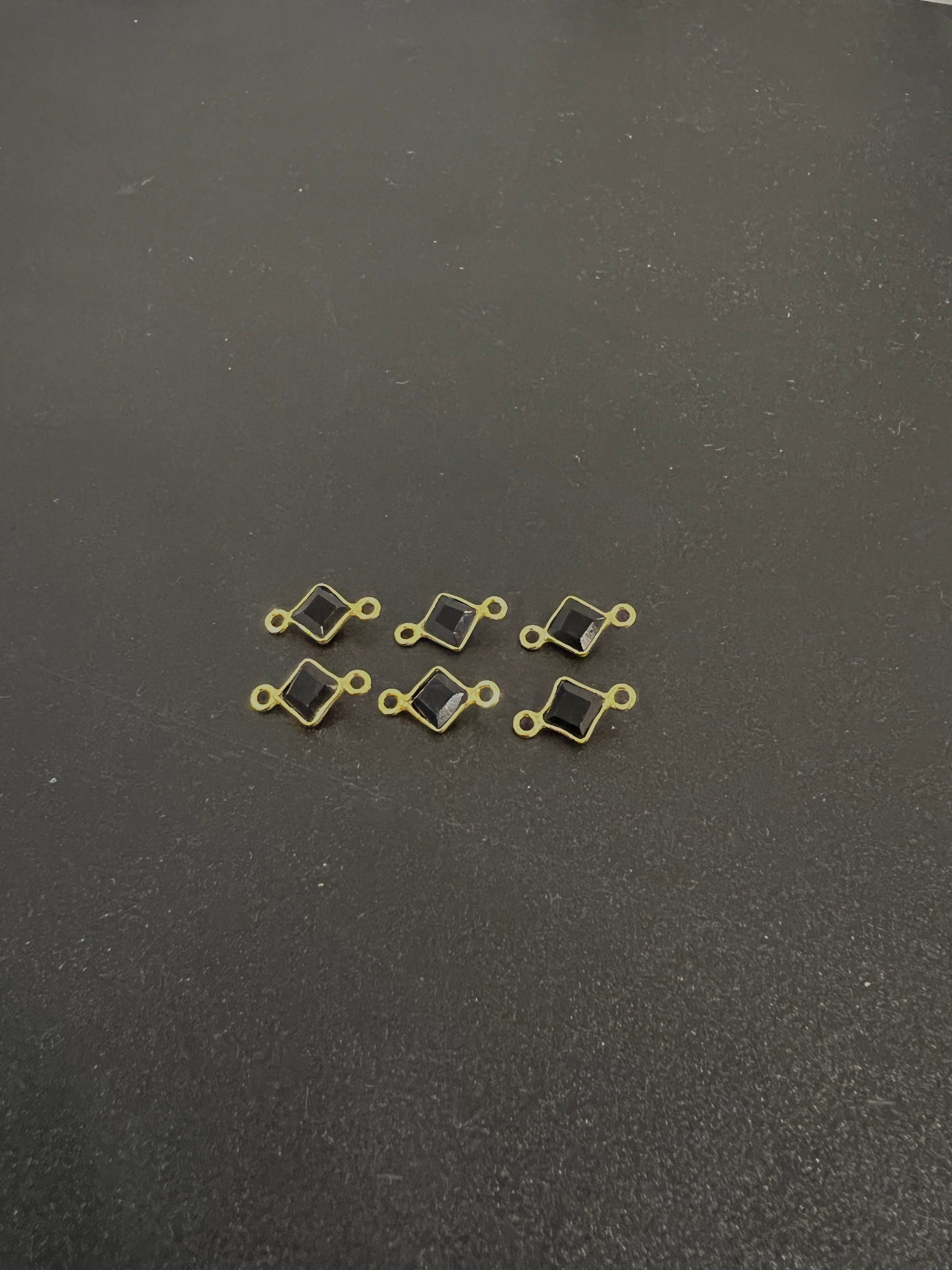Black Onyx 18K Gold Filled Bezel 5x5 mm ,Double  Connector, Onyx Charm