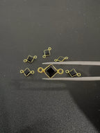 Black Onyx 18K Gold Filled Bezel 5x5 mm ,Double  Connector, Onyx Charm