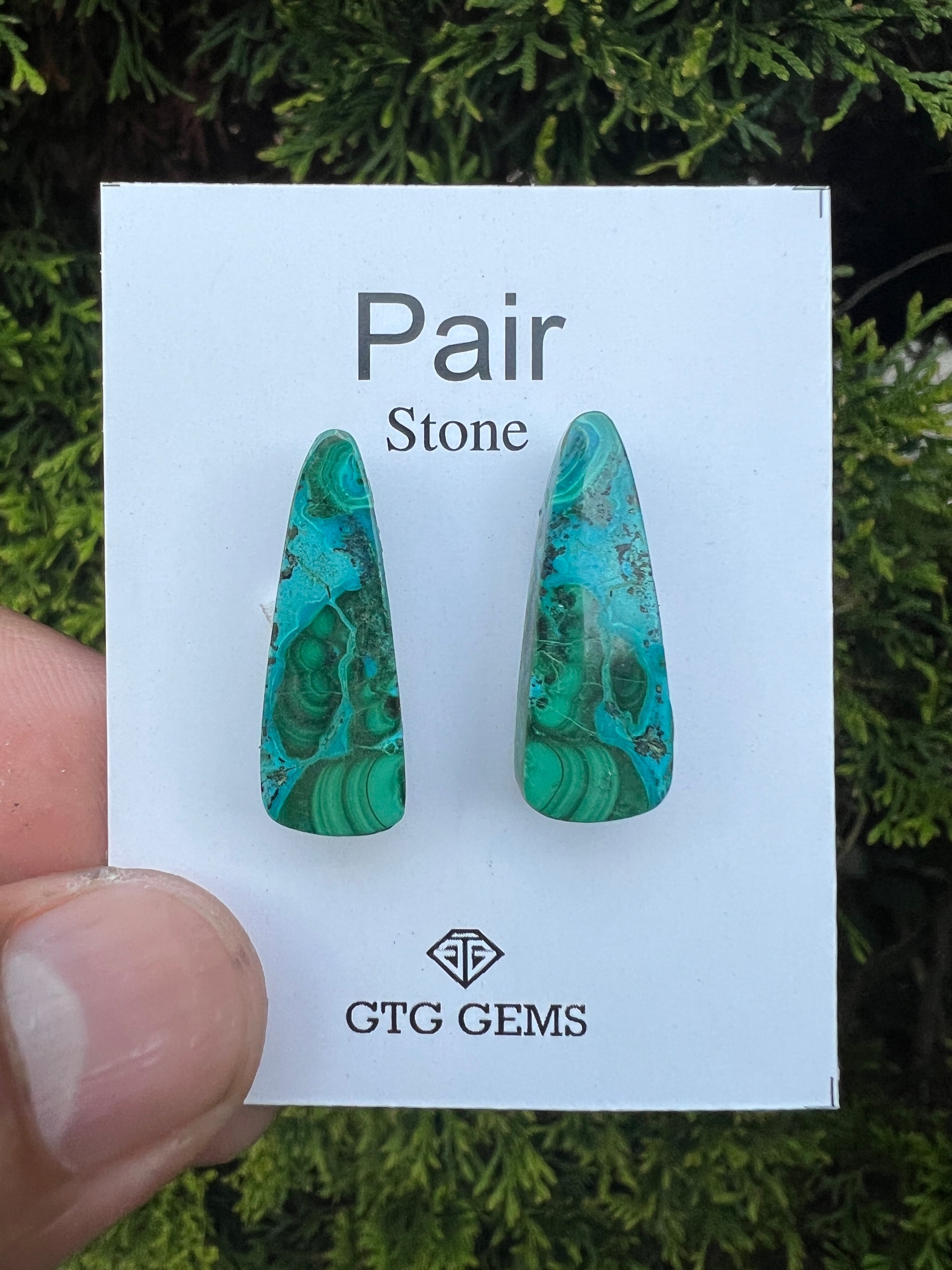 Malachite Chrysocolla, Cabochon Matching Pair 26x9 mm, Approximately 25 carat (GTG-MCM-9)