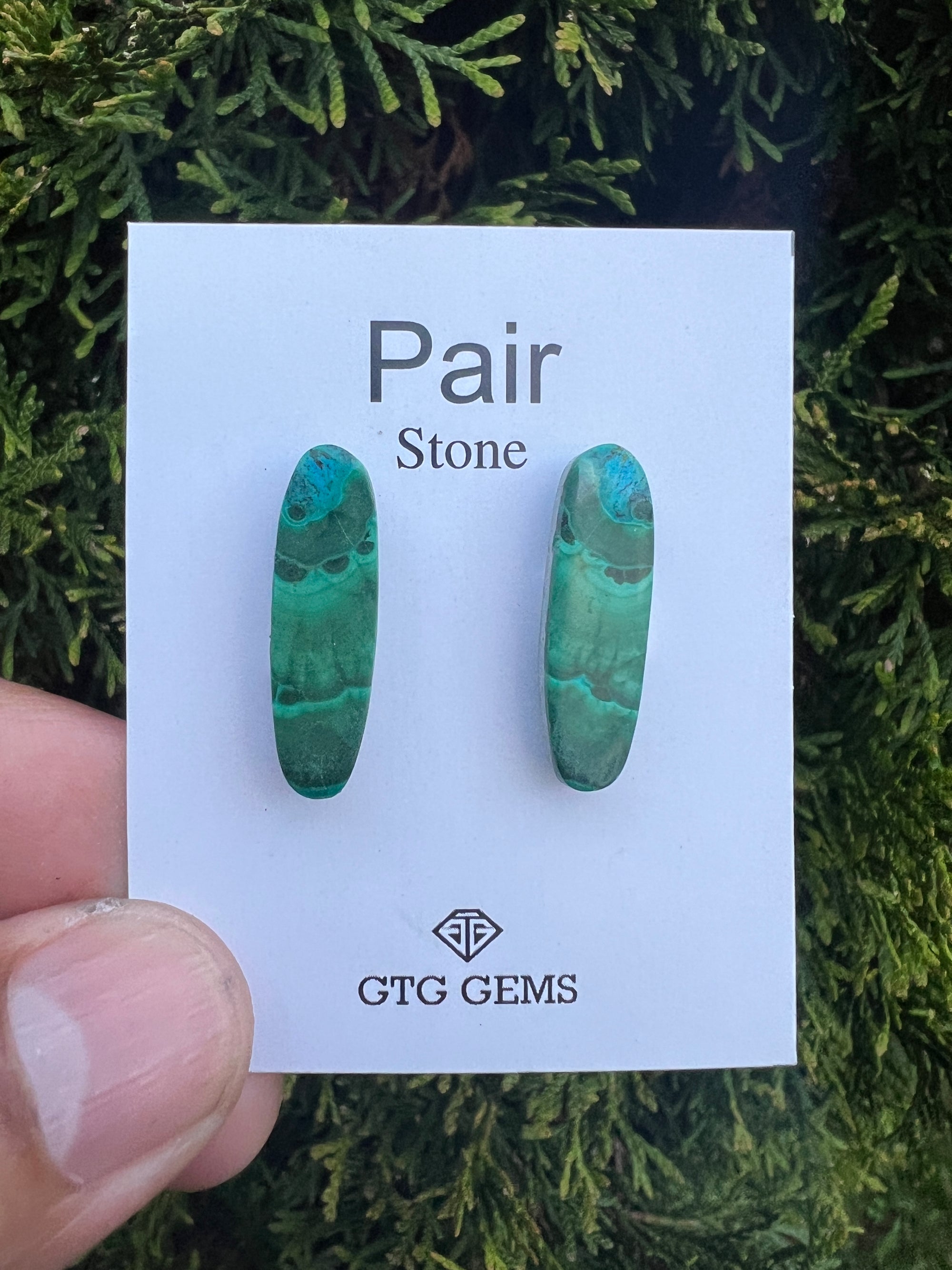 Malachite Chrysocolla, Cabochon Matching Pair 25x7 mm, Approximately 17carat (GTG-MCM-12)