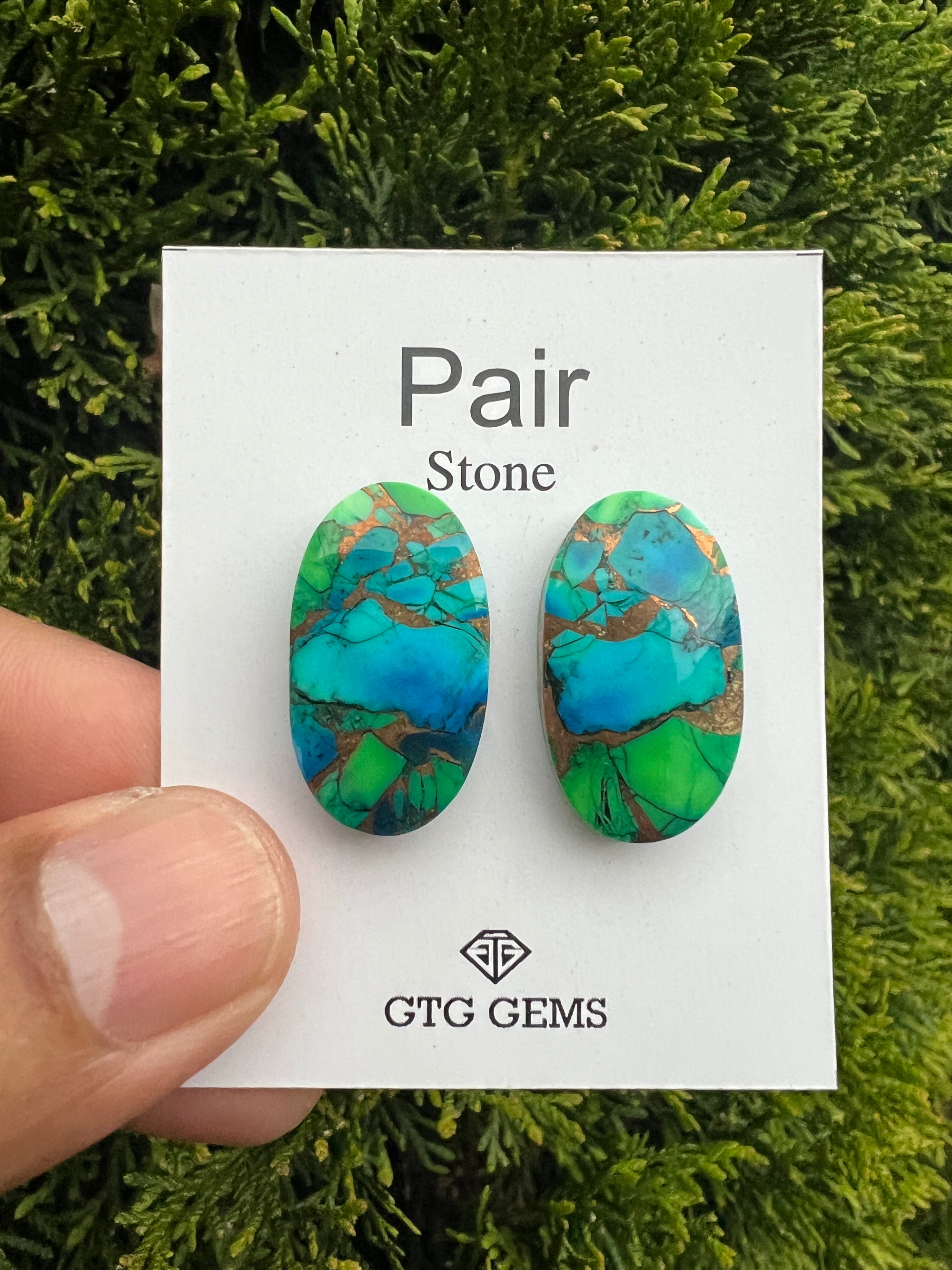 Peacock Turquoise 25.5 x 14.5 mm matching pair cabochon (GTG-MPT-5)