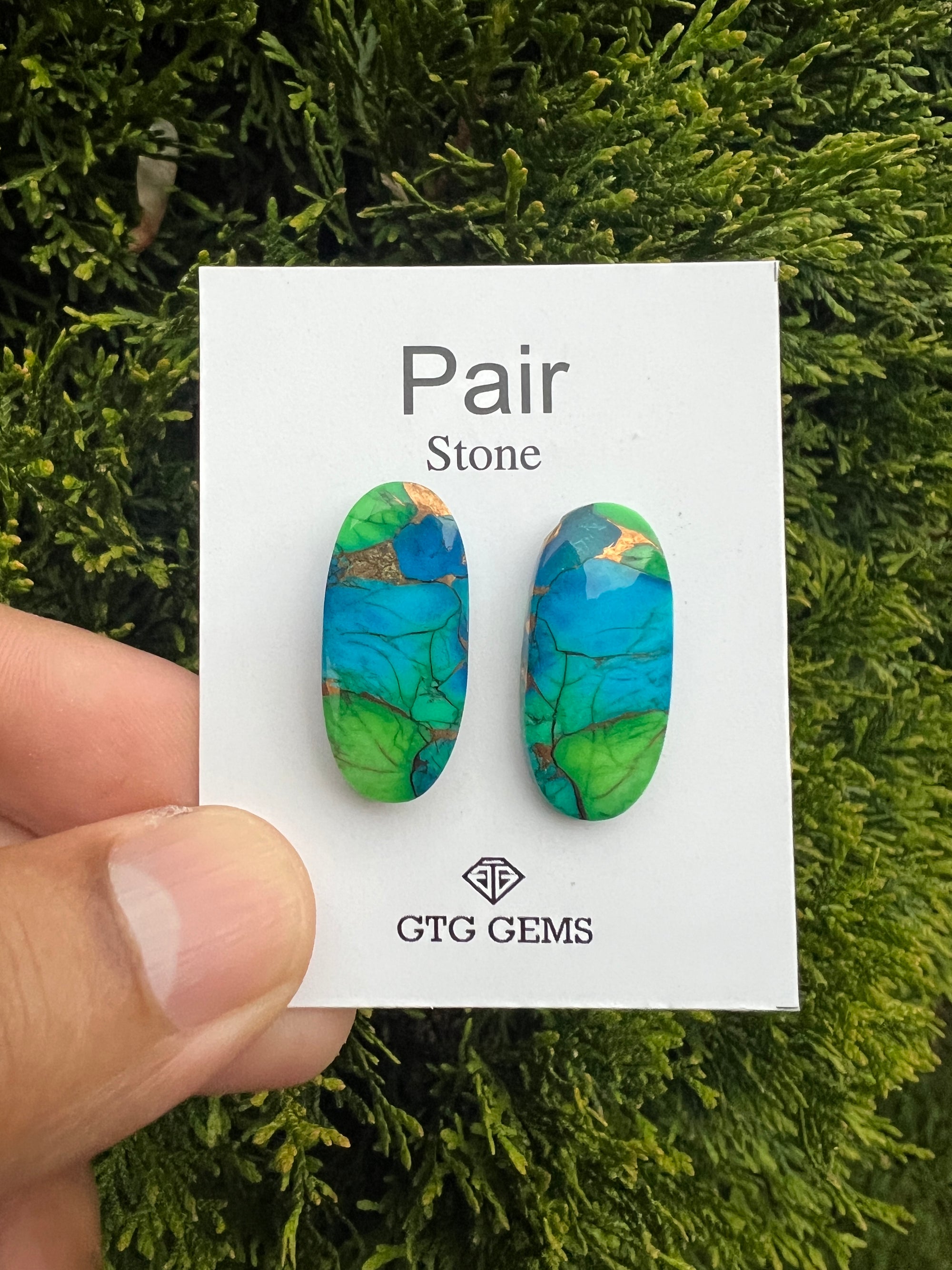 Peacock Turquoise matching pair cabochon, 26.5 x 12mm (GTG-MPT-10)