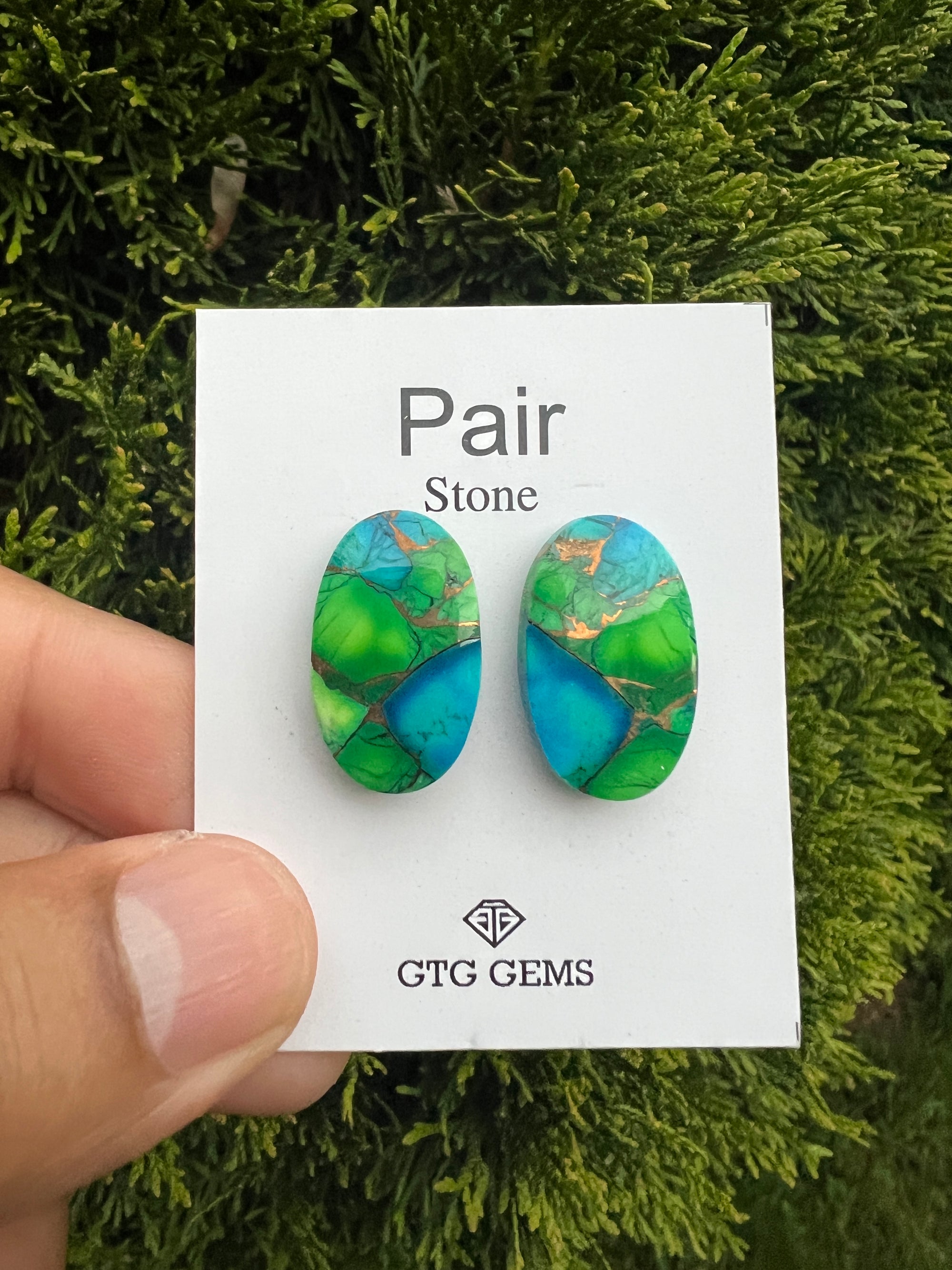 Peacock Turquoise oval shape matching pair cabochon, 23.5x14mm (GTG-MPT-11)