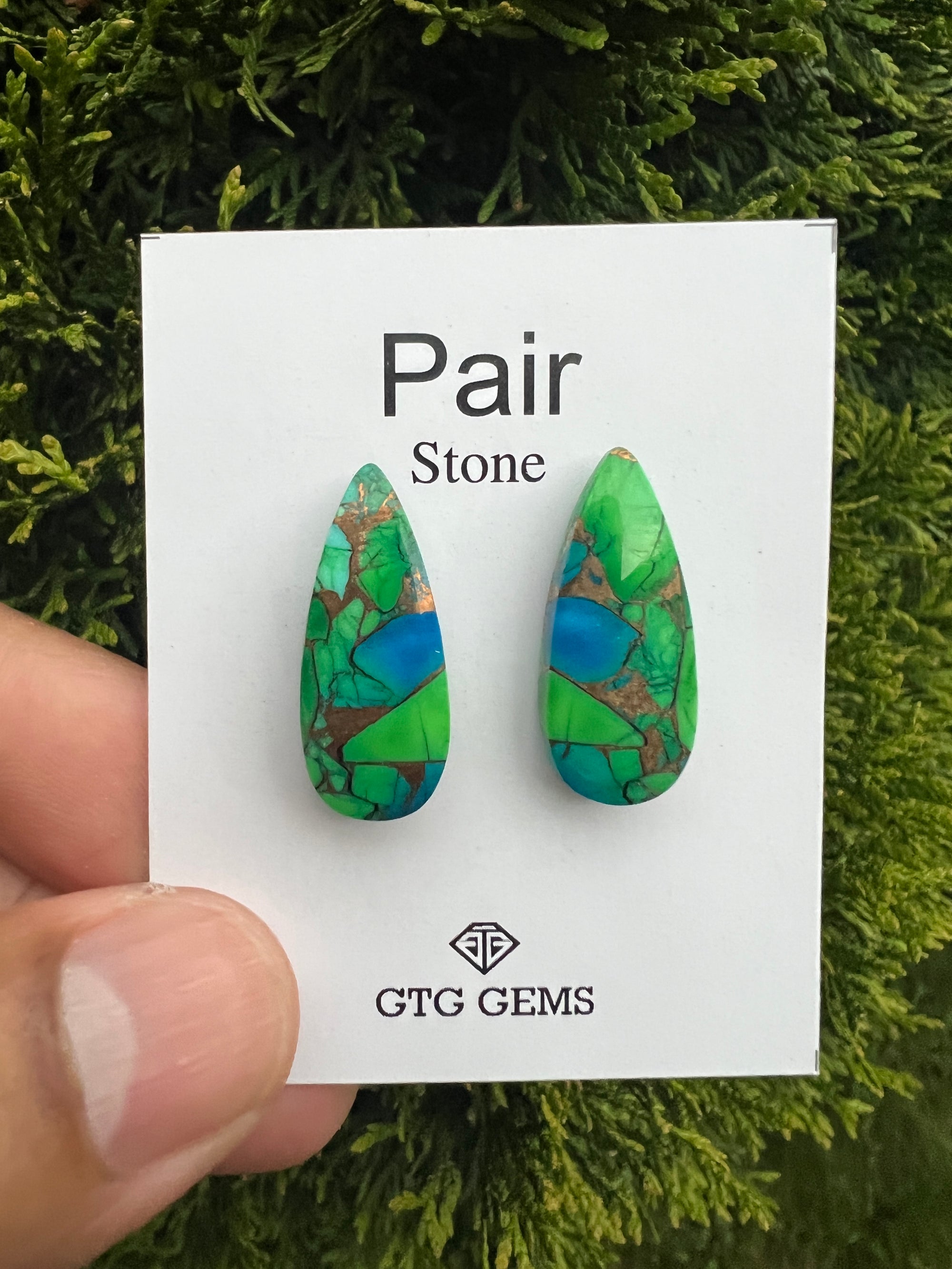 Peacock Turquoise Teardrop matching pair cabochon, 25.5x11mm (GTG-MPT-9)