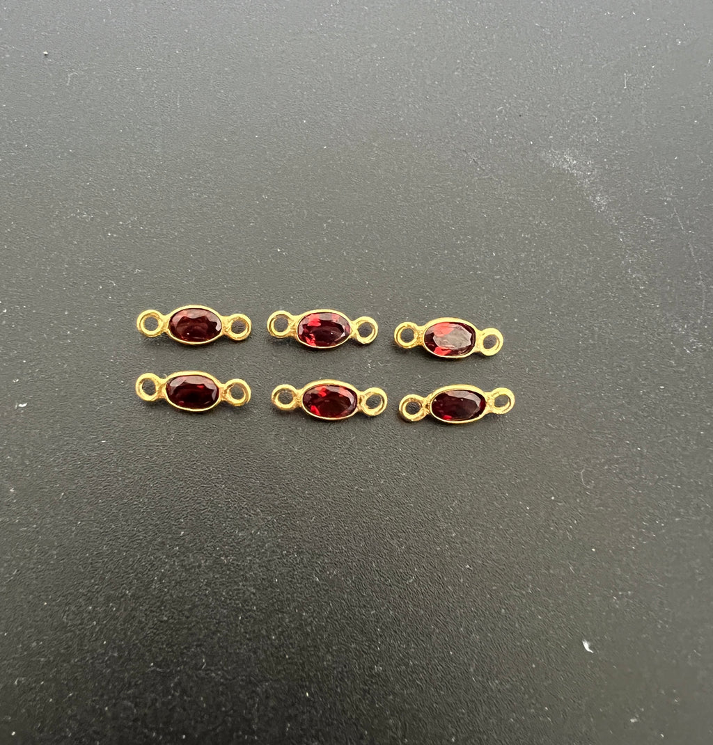 Garnet 18K Gold Filled Bezel 6x4mm, Double  Connector, Garnet Charm (GTG-GBG-8)