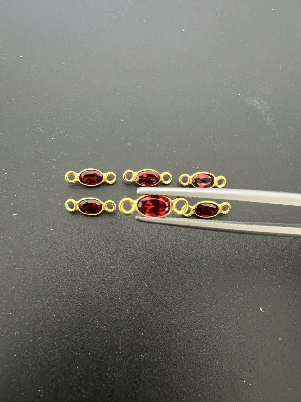 Garnet 18K Gold Filled Bezel 6x4mm, Double  Connector, Garnet Charm (GTG-GBG-8)