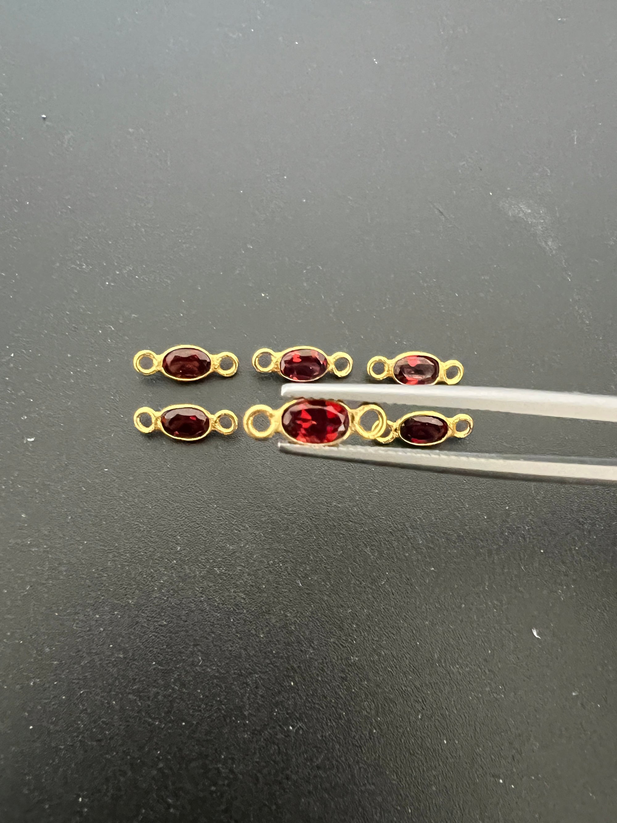 Garnet 18K Gold Filled Bezel 6x4mm, Double  Connector, Garnet Charm (GTG-GBG-8)