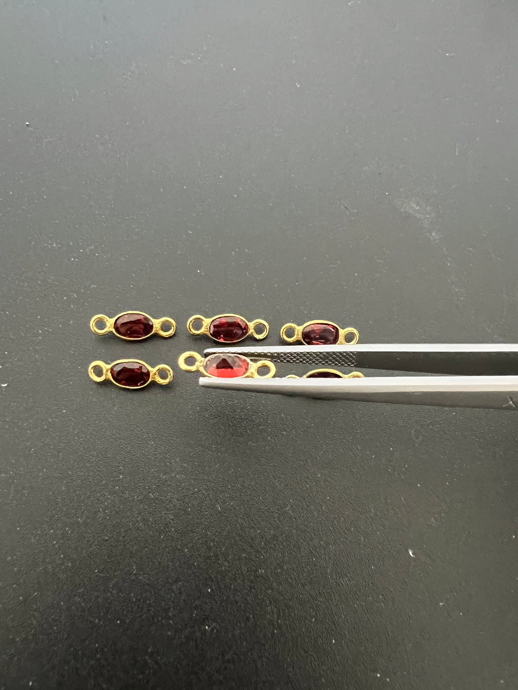 Garnet 18K Gold Filled Bezel 6x4mm, Double  Connector, Garnet Charm (GTG-GBG-8)