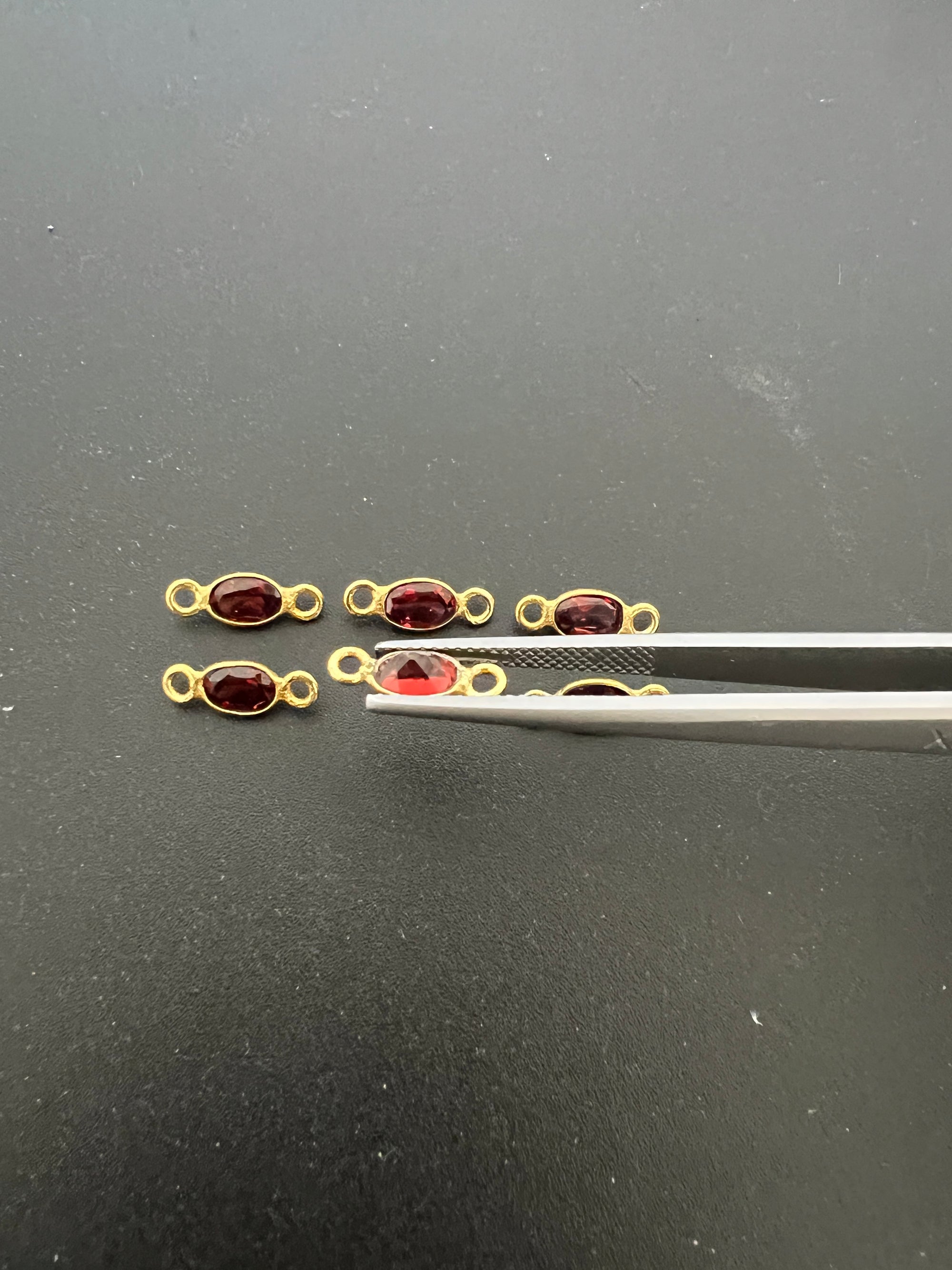 Garnet 18K Gold Filled Bezel 6x4mm, Double  Connector, Garnet Charm (GTG-GBG-8)