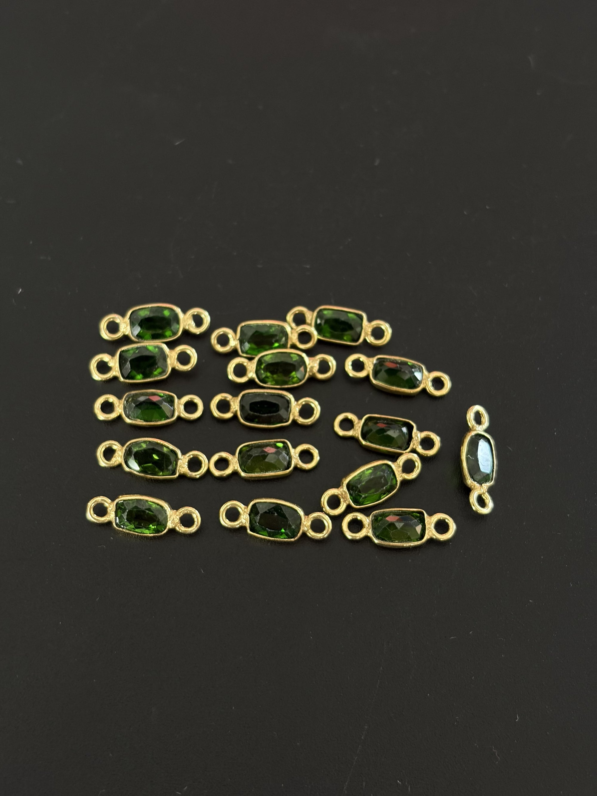 Chrome Diopside 18K Gold Filled Bezel 6x4 mm, Double Connector