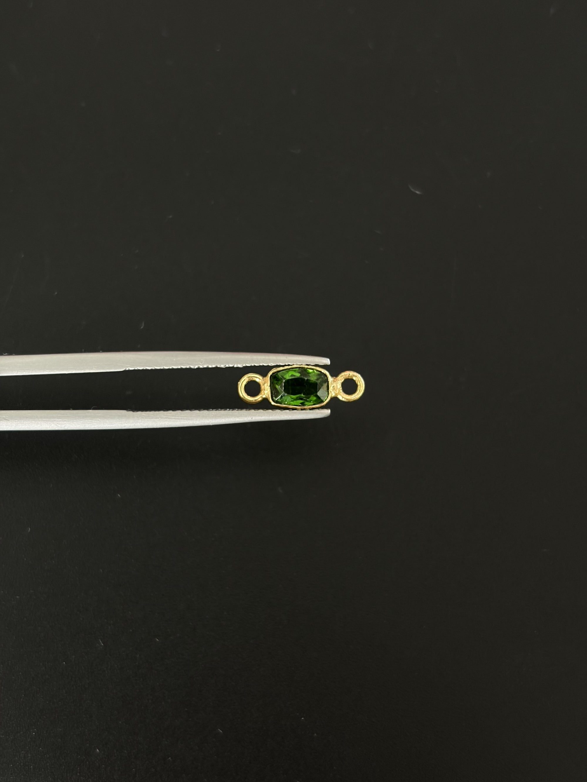 Chrome Diopside 18K Gold Filled Bezel 6x4 mm, Double Connector