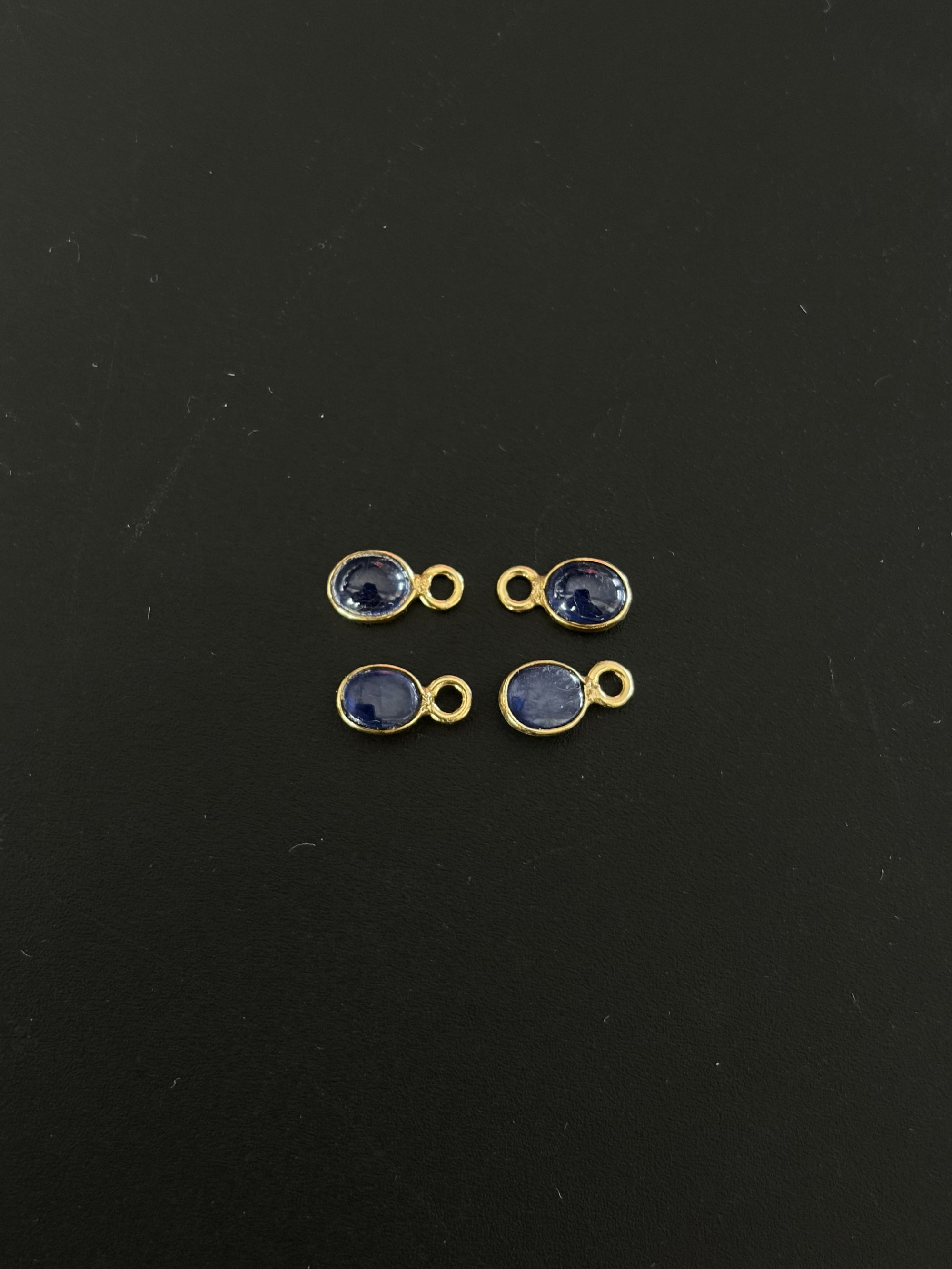 Blue Sapphire 18K Gold Filled Bezel 5x4 mm, Single Connector