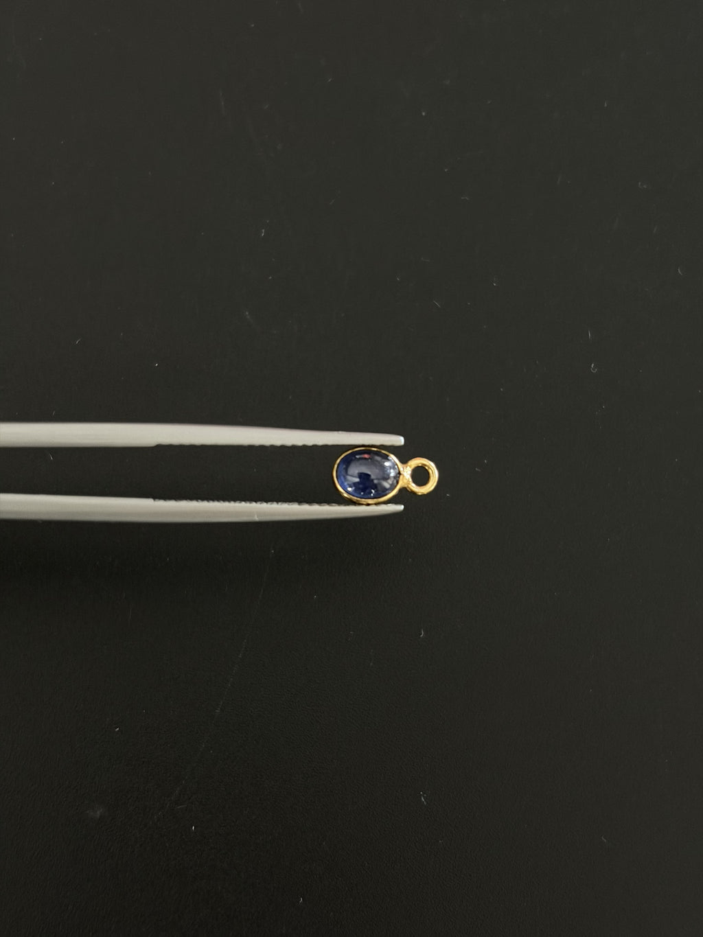Blue Sapphire 18K Gold Filled Bezel 5x4 mm, Single Connector