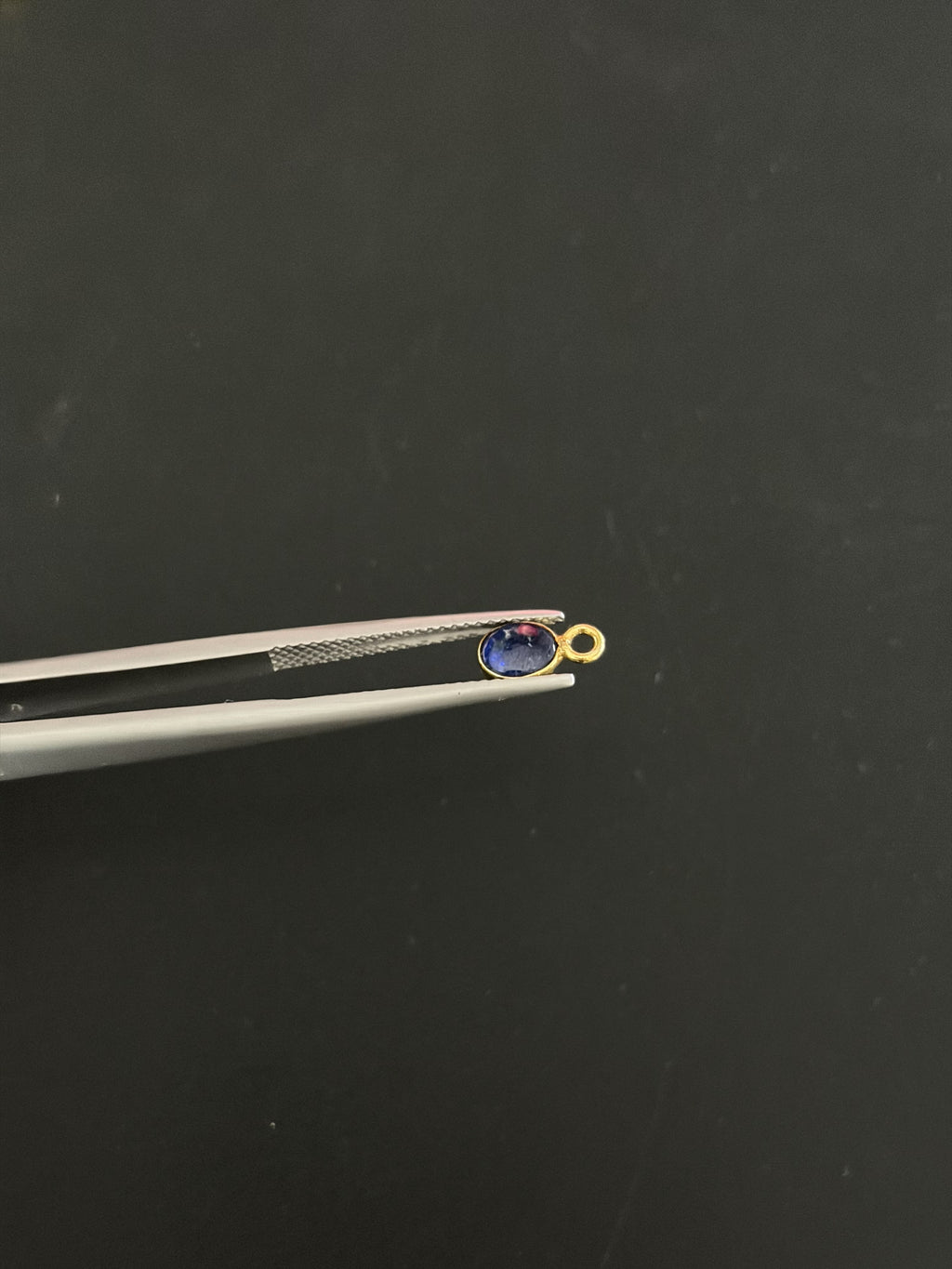 Blue Sapphire 18K Gold Filled Bezel 5x4 mm, Single Connector