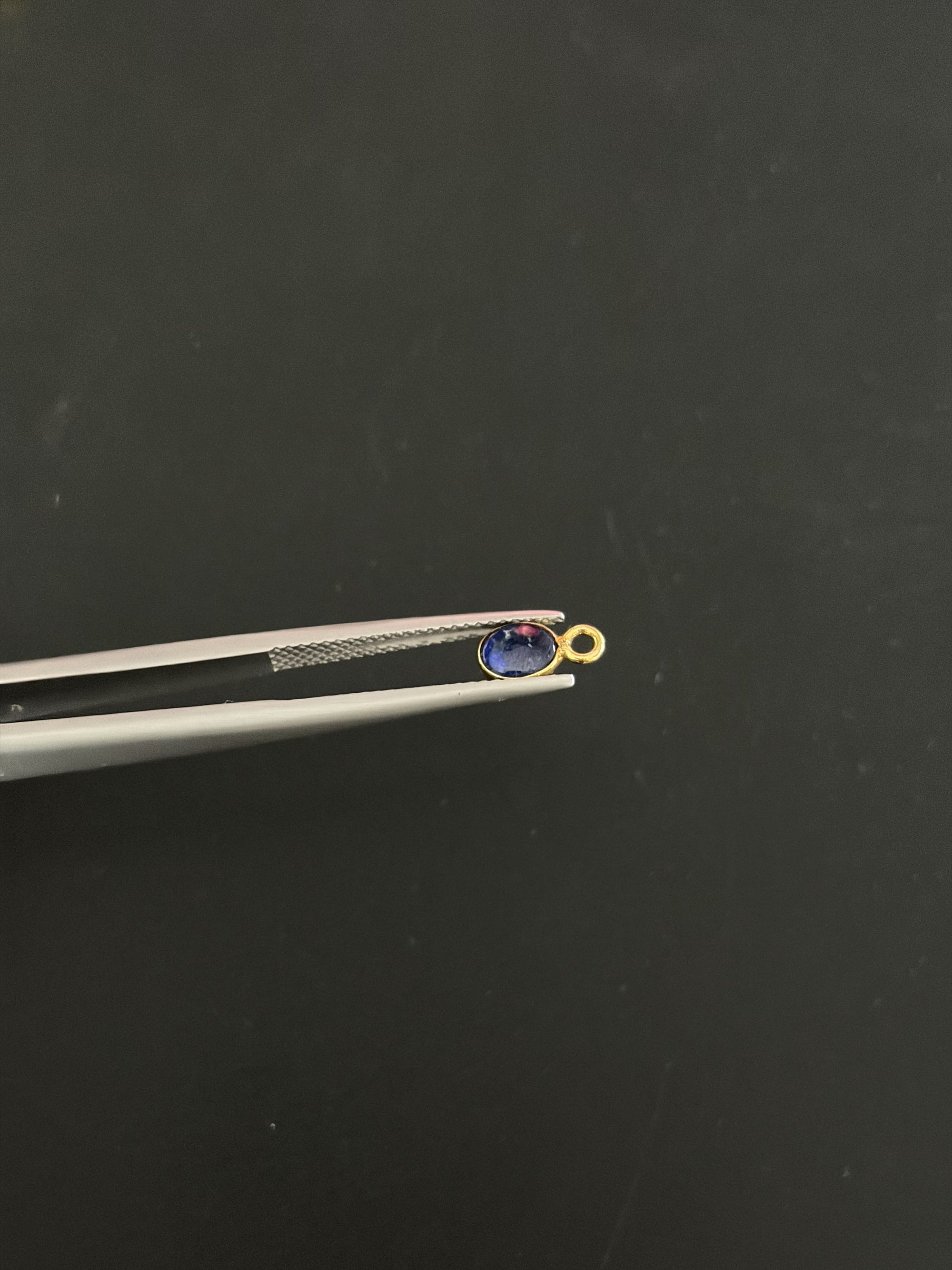 Blue Sapphire 18K Gold Filled Bezel 5x4 mm, Single Connector