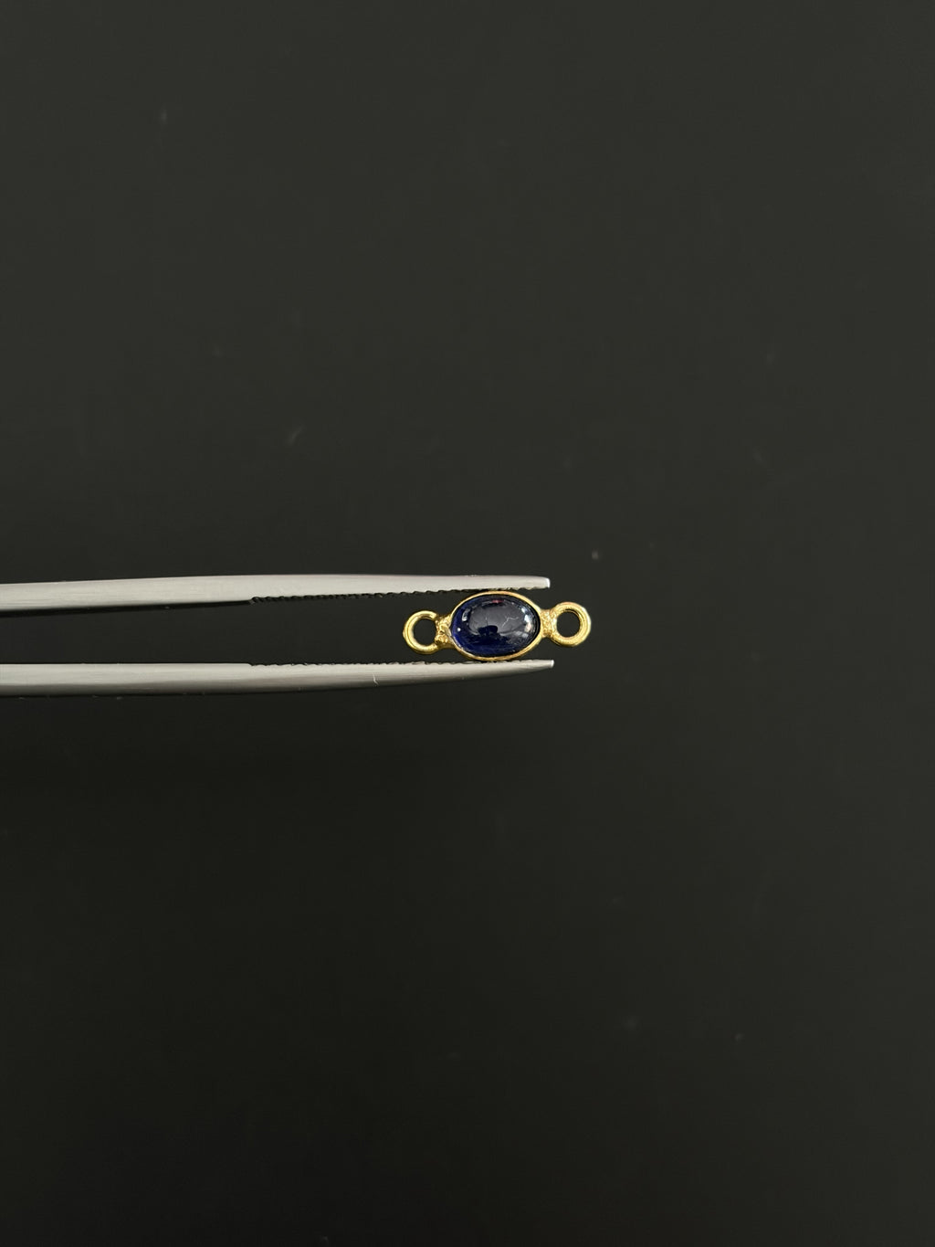 Blue Sapphire 18K Gold Filled Bezel 6x4 mm, Double Connector