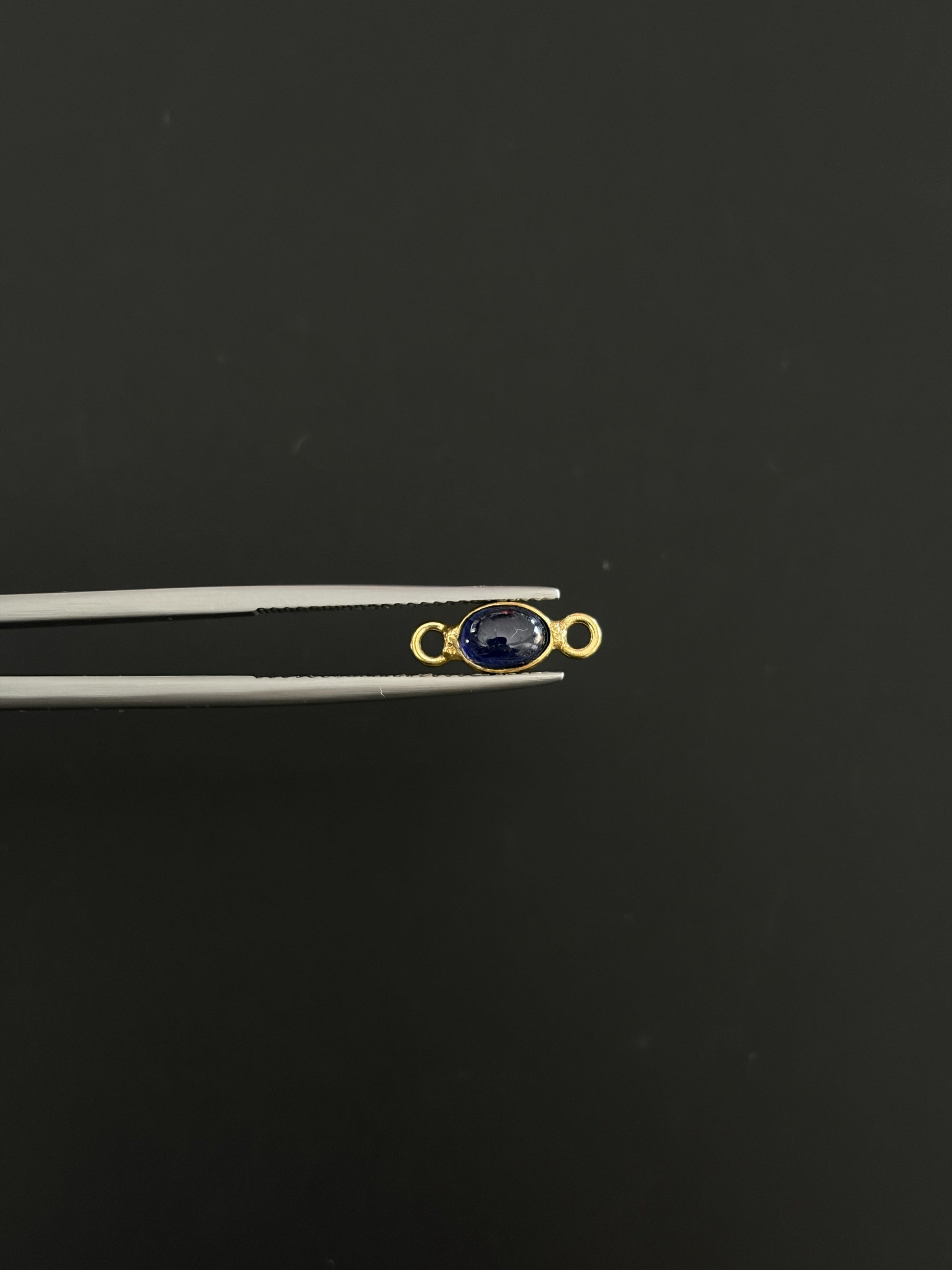 Blue Sapphire 18K Gold Filled Bezel 6x4 mm, Double Connector