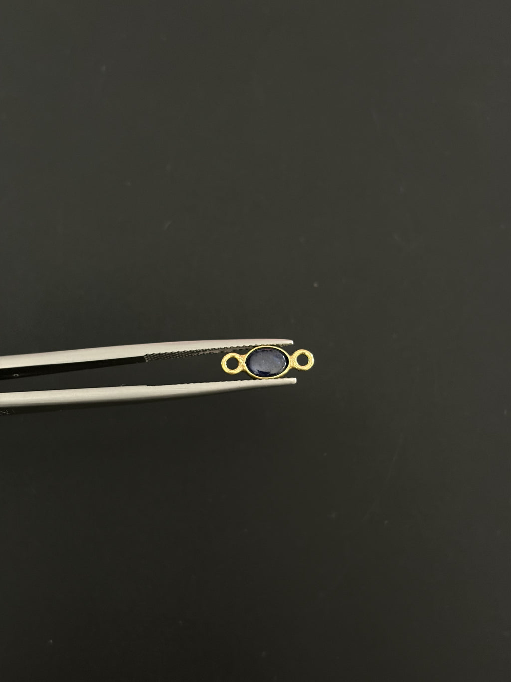 Blue Sapphire 18K Gold Filled Bezel 6x4 mm, Double Connector
