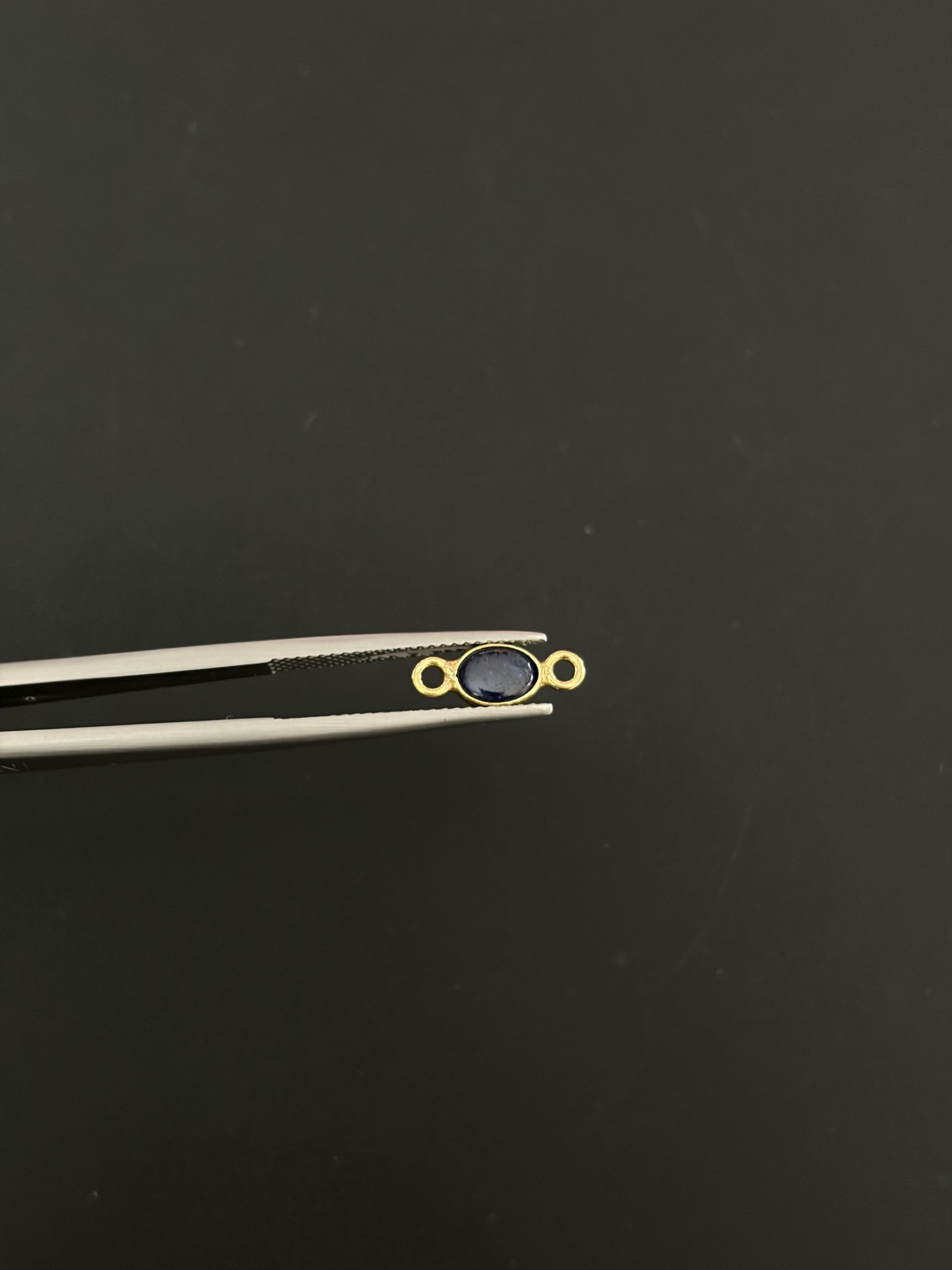 Blue Sapphire 18K Gold Filled Bezel 6x4 mm, Double Connector