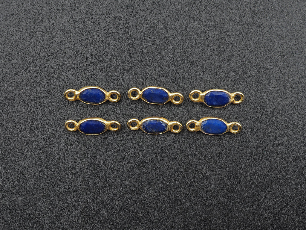 Lapis 18K Gold Filled Bezel 6x4mm, Double Connector, Lapis Charm