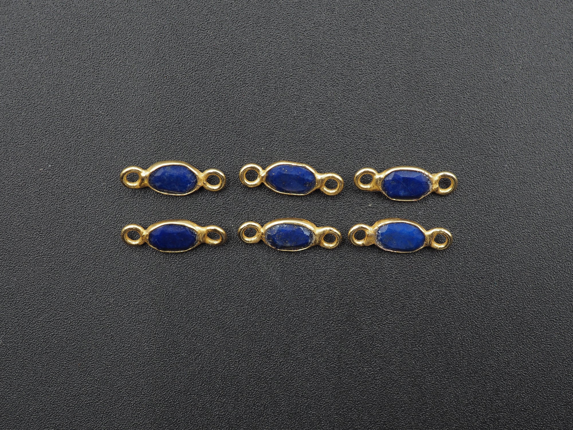 Lapis 18K Gold Filled Bezel 6x4mm, Double Connector, Lapis Charm