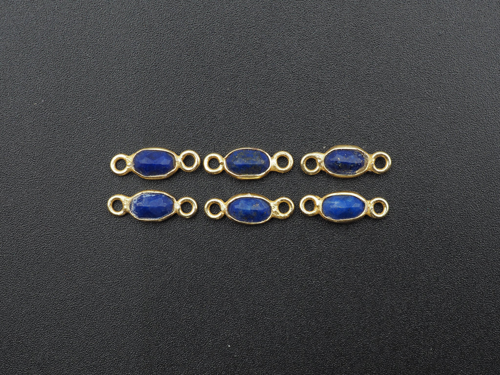 Lapis 18K Gold Filled Bezel 6x4mm, Double Connector, Lapis Charm