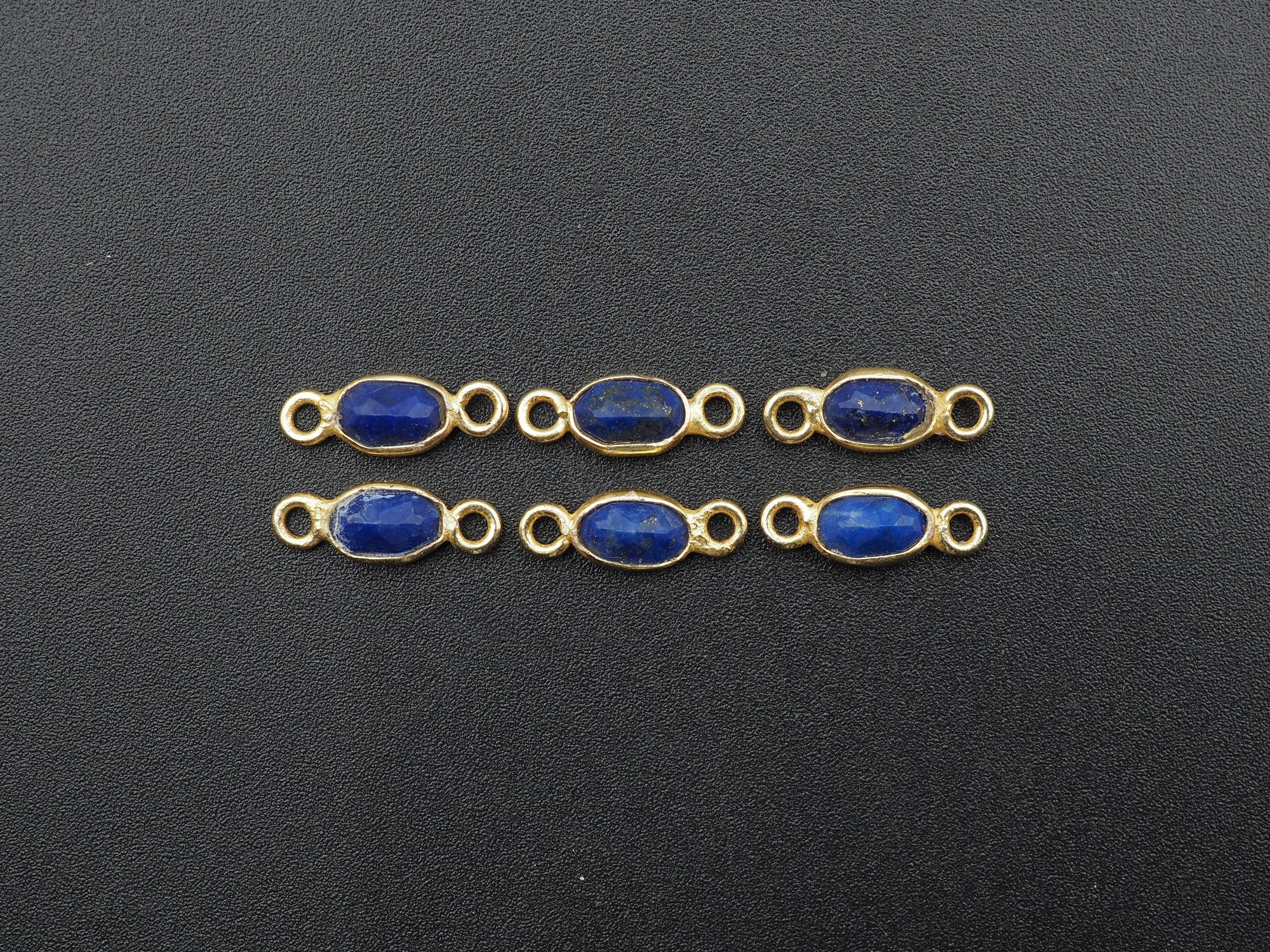 Lapis 18K Gold Filled Bezel 6x4mm, Double Connector, Lapis Charm