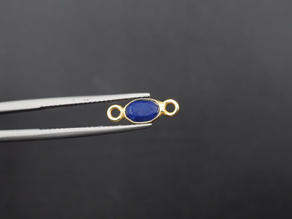 Lapis 18K Gold Filled Bezel 6x4mm, Double Connector, Lapis Charm