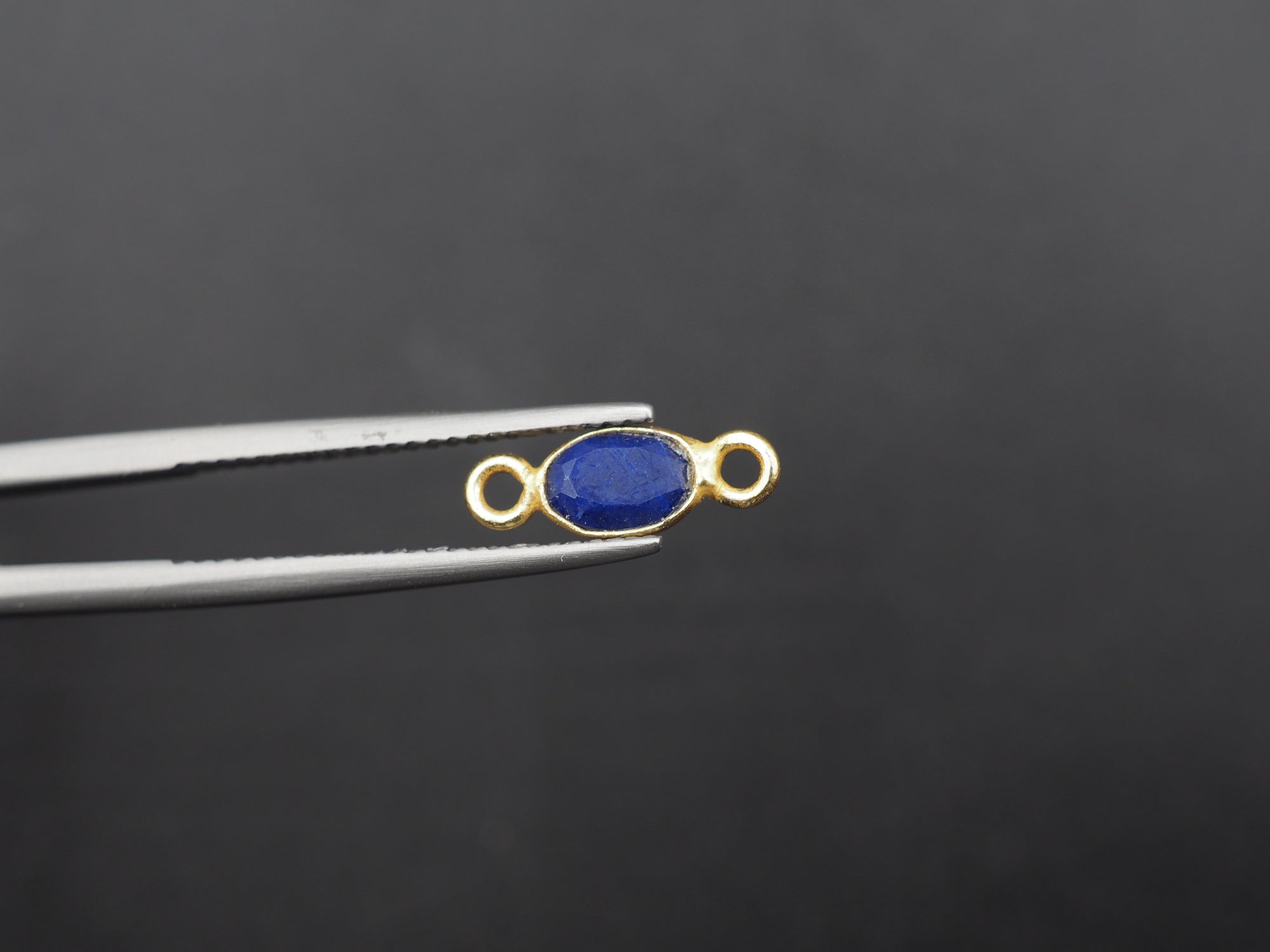 Lapis 18K Gold Filled Bezel 6x4mm, Double Connector, Lapis Charm