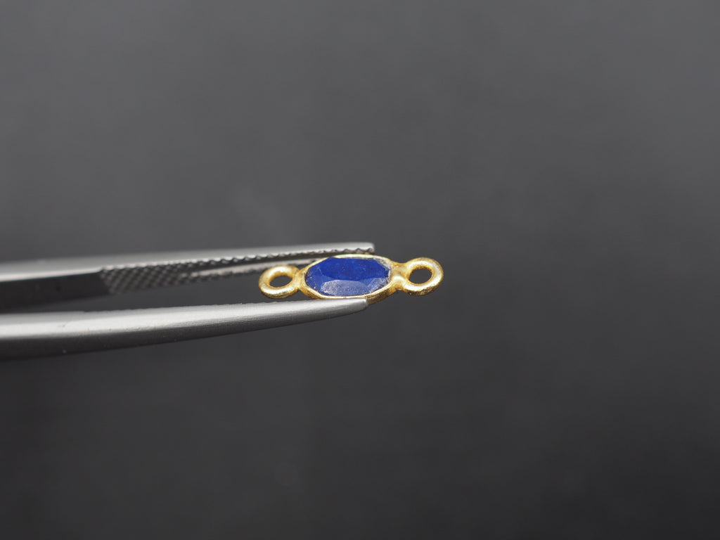 Lapis 18K Gold Filled Bezel 6x4mm, Double Connector, Lapis Charm