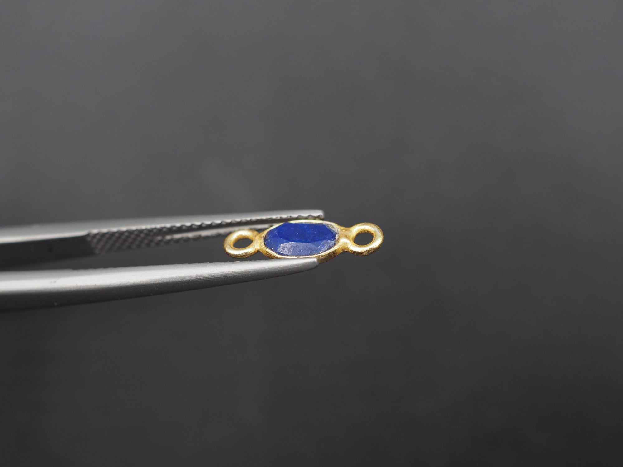 Lapis 18K Gold Filled Bezel 6x4mm, Double Connector, Lapis Charm