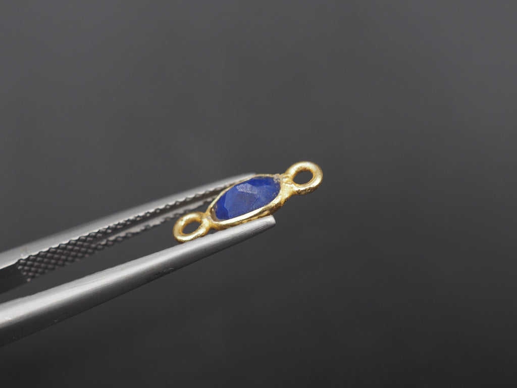 Lapis 18K Gold Filled Bezel 6x4mm, Double Connector, Lapis Charm