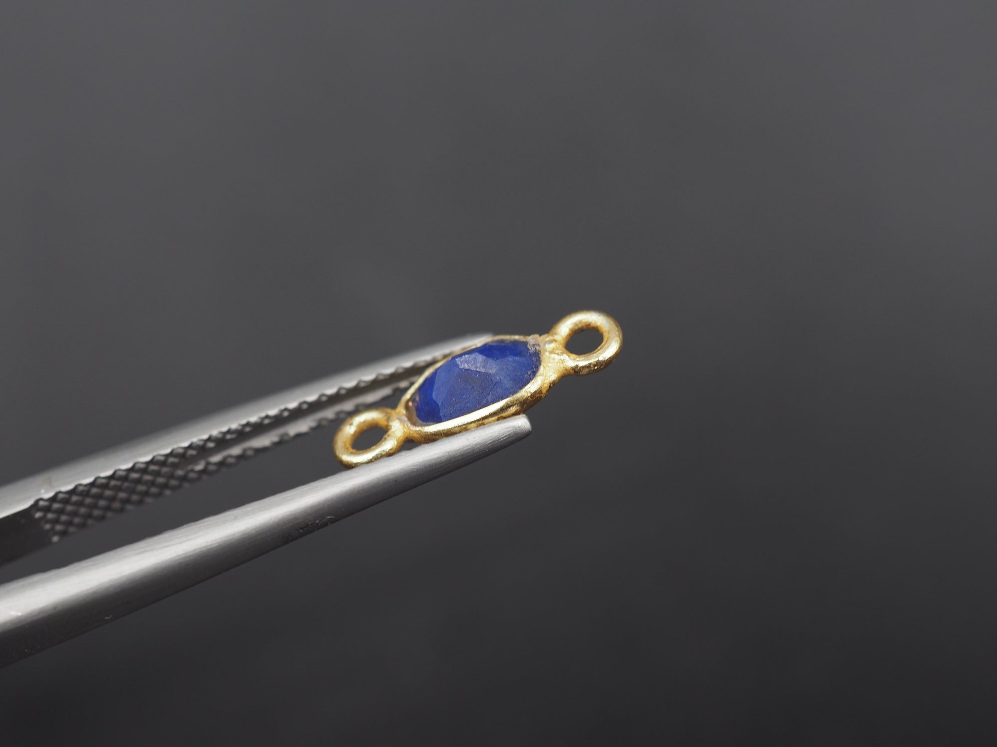 Lapis 18K Gold Filled Bezel 6x4mm, Double Connector, Lapis Charm
