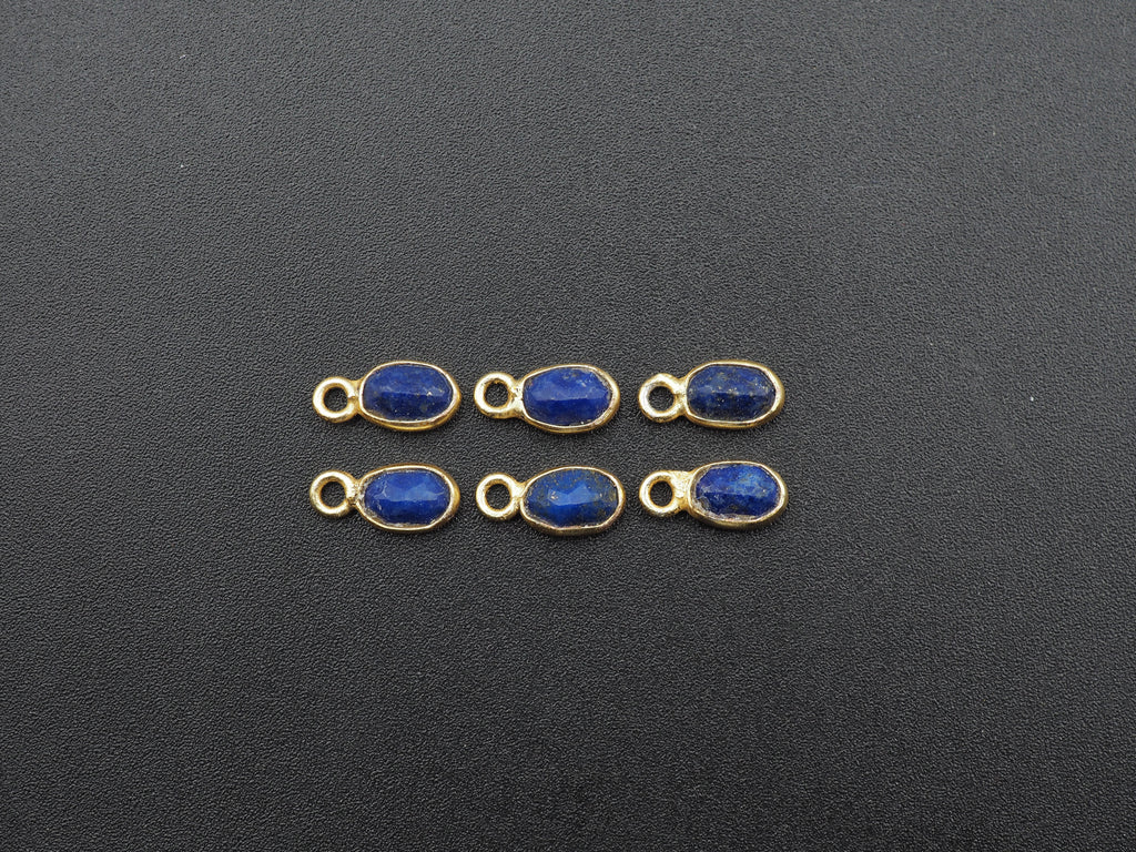 Lapis 18K Gold Filled Bezel 6x4mm, Single Connector, Lapis Charm