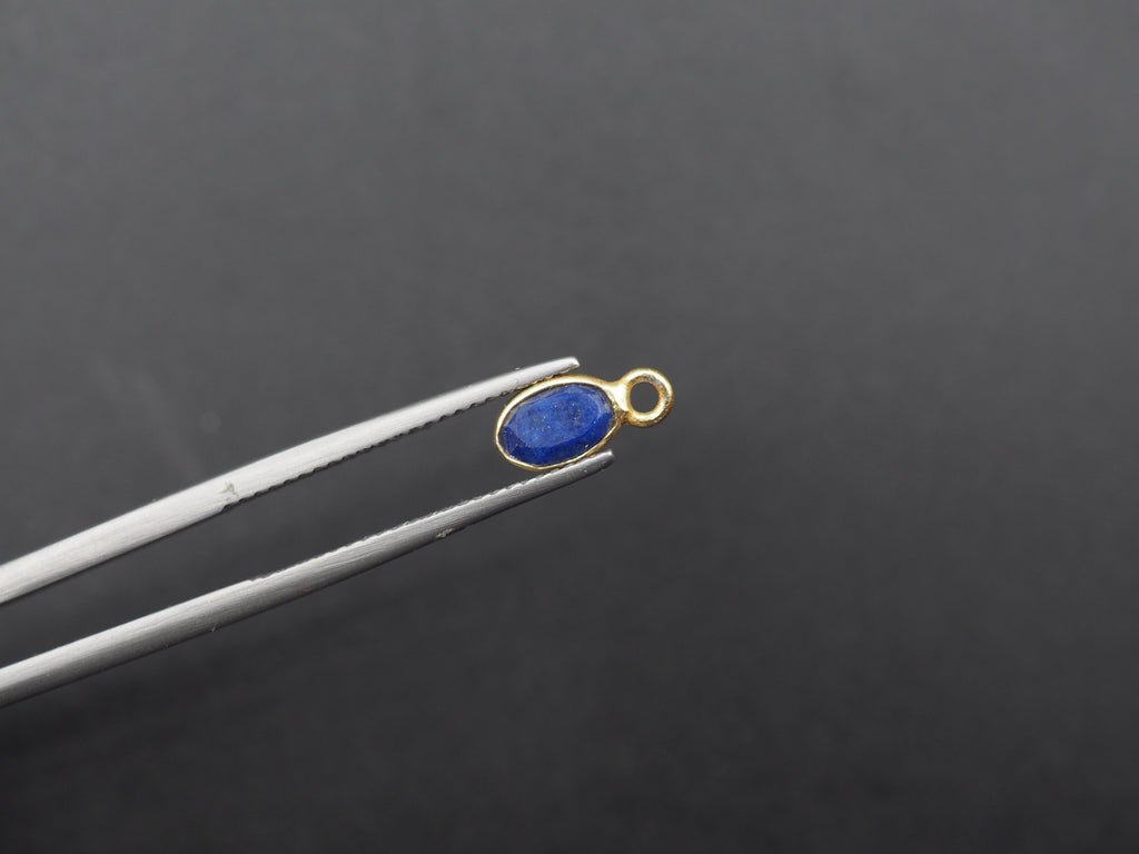 Lapis 18K Gold Filled Bezel 6x4mm, Single Connector, Lapis Charm