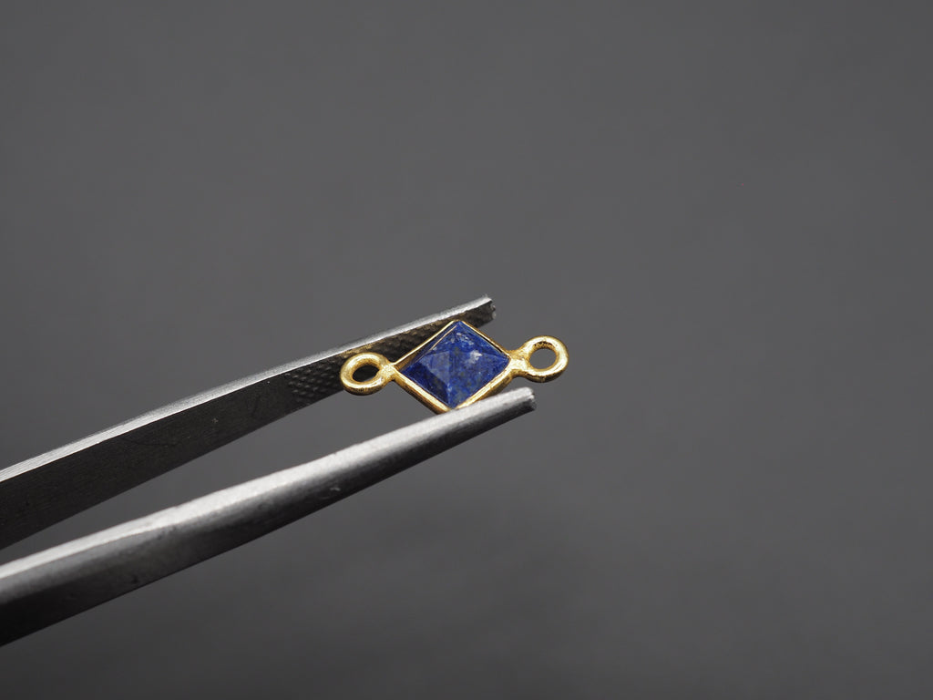 Lapis 18K Gold Filled Bezel 5x5 mm, Double Connector, Lapis Charm