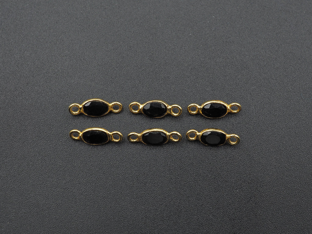 Black Onyx 18K Gold Filled Bezel 6x4mm ,Double Connector, Onyx Charm