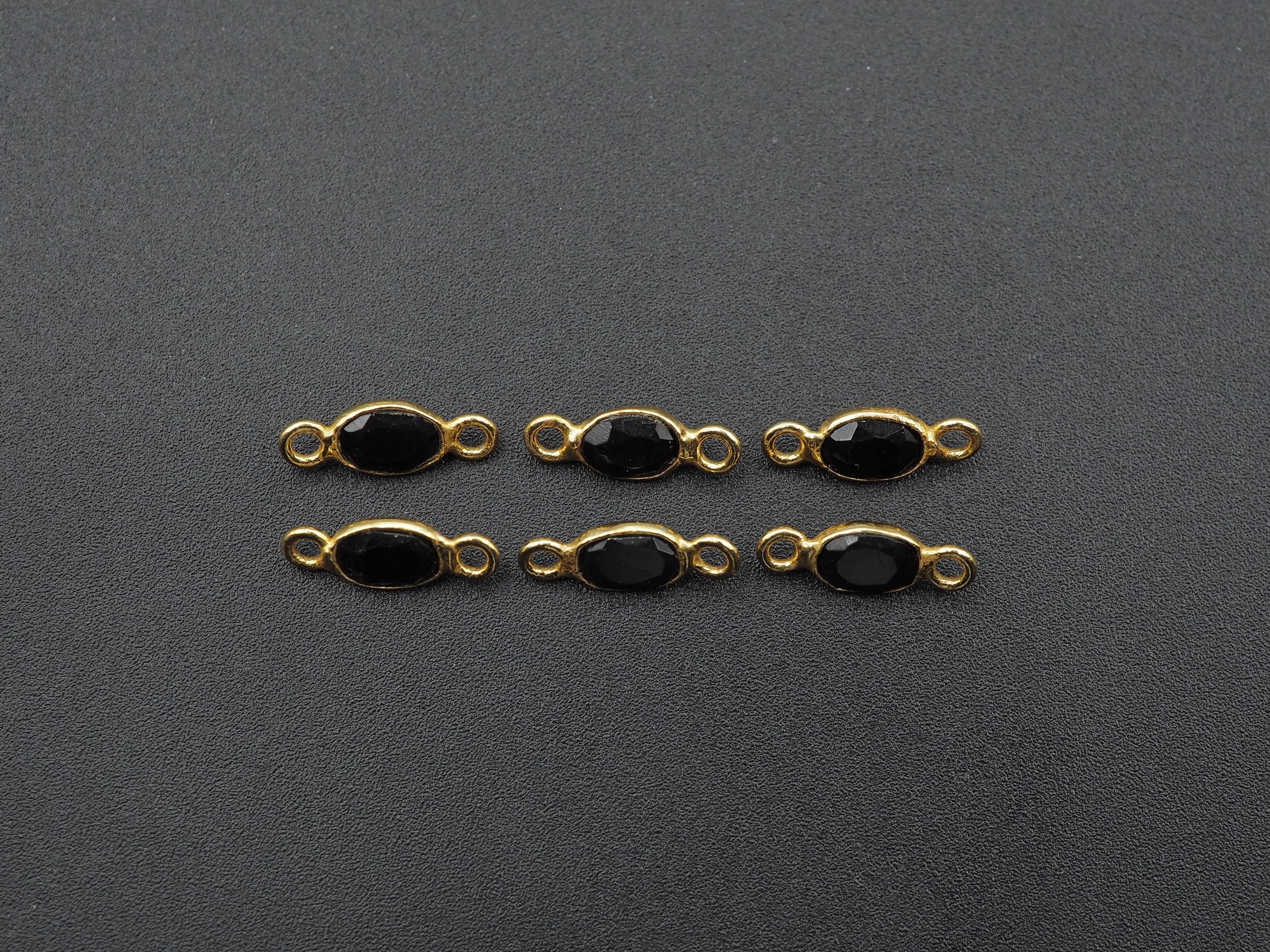 Black Onyx 18K Gold Filled Bezel 6x4mm ,Double Connector, Onyx Charm