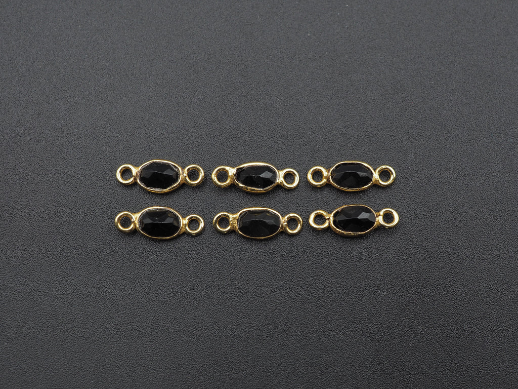Black Onyx 18K Gold Filled Bezel 6x4mm ,Double Connector, Onyx Charm