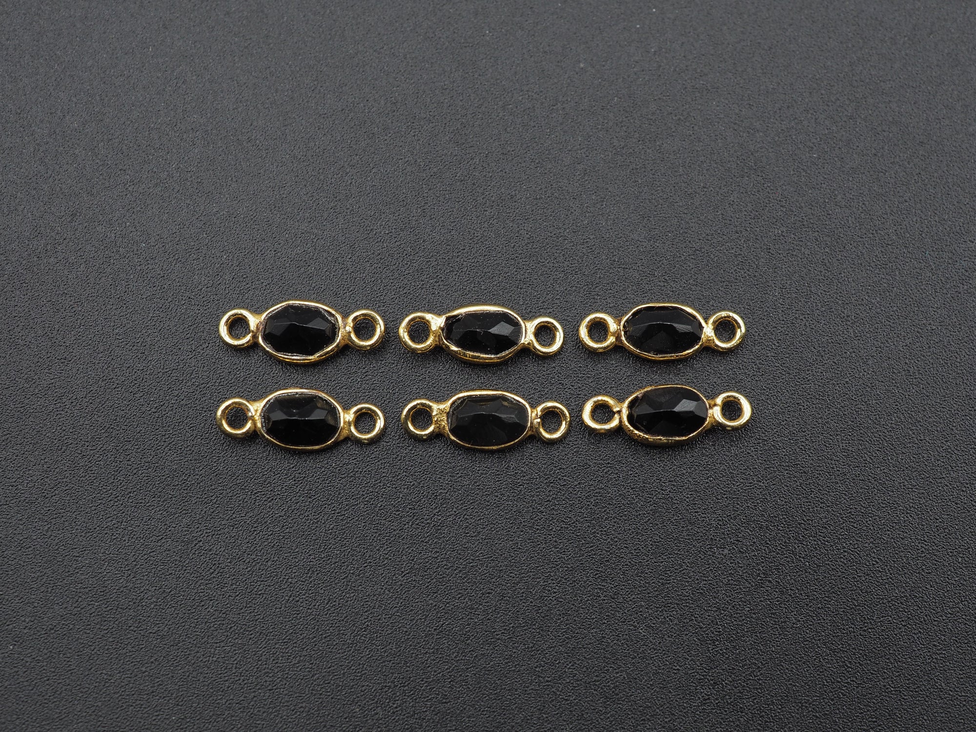 Black Onyx 18K Gold Filled Bezel 6x4mm ,Double Connector, Onyx Charm